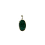 Green pendant with silver frame on a white background