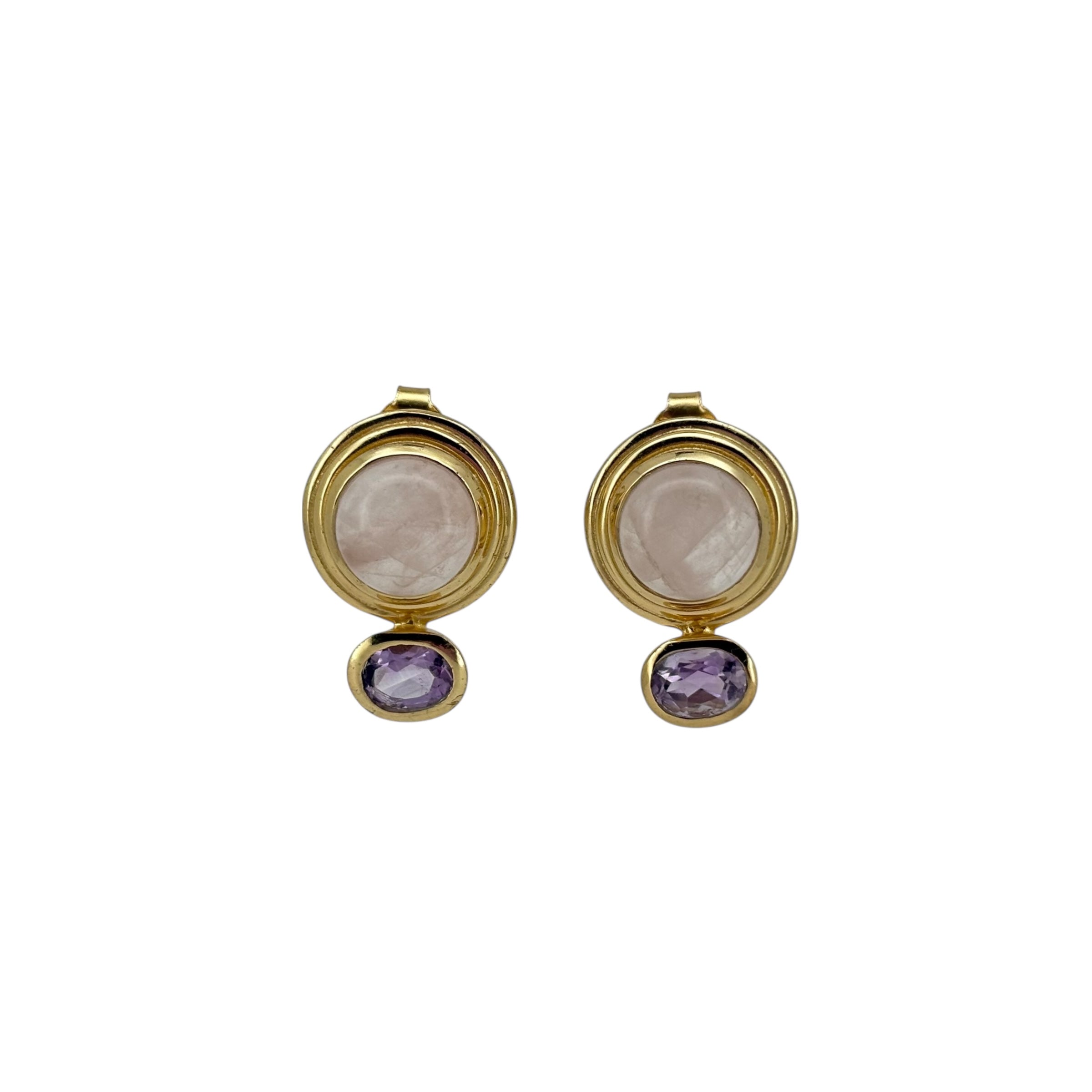 Gold Rose Quartz & Amethyst Stud Earrings