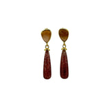 Gold Peach Moonstone & Strawberry Quartz Stud Drop Earrings