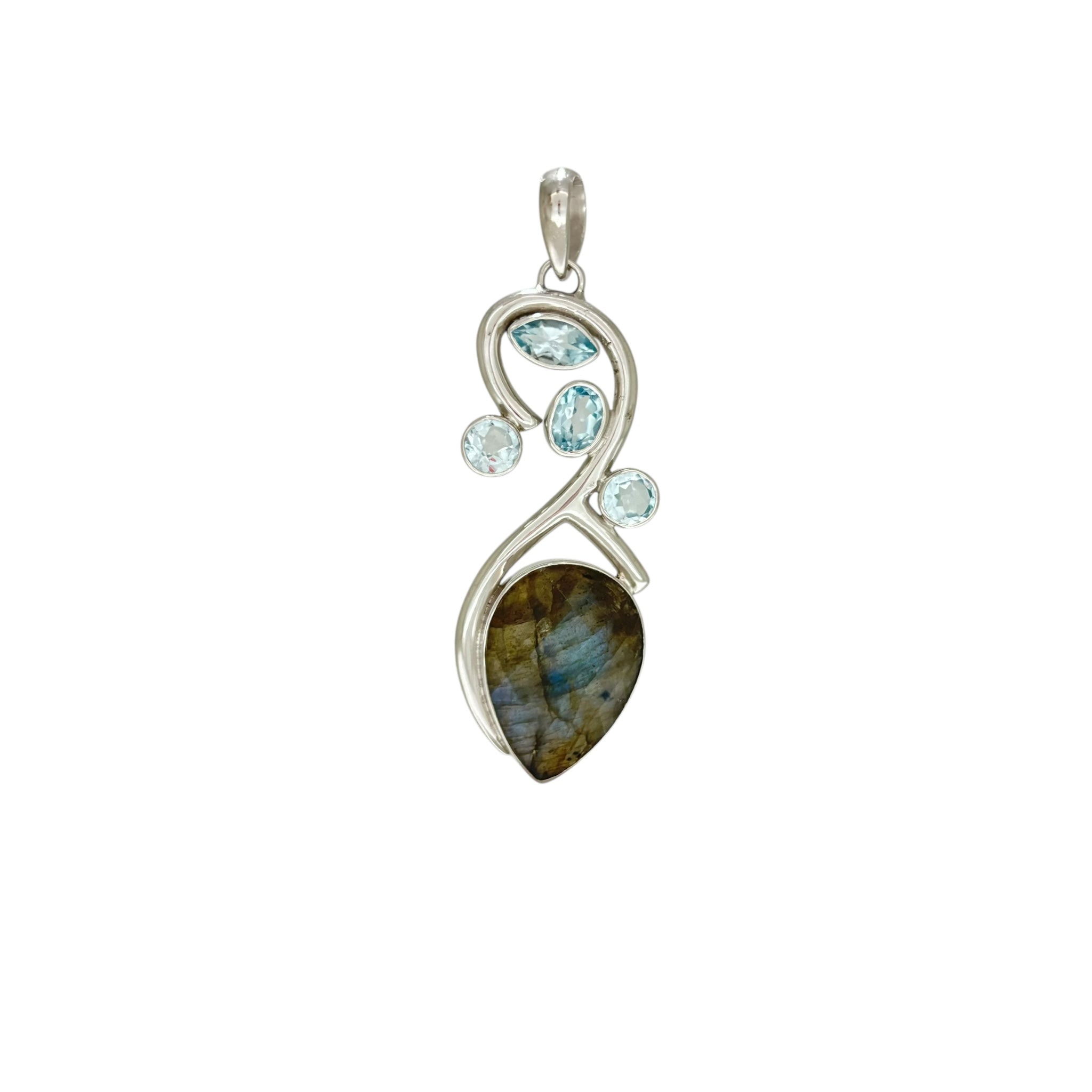 Blue Topaz & Labradorite Organic Curve Faceted Pendant
