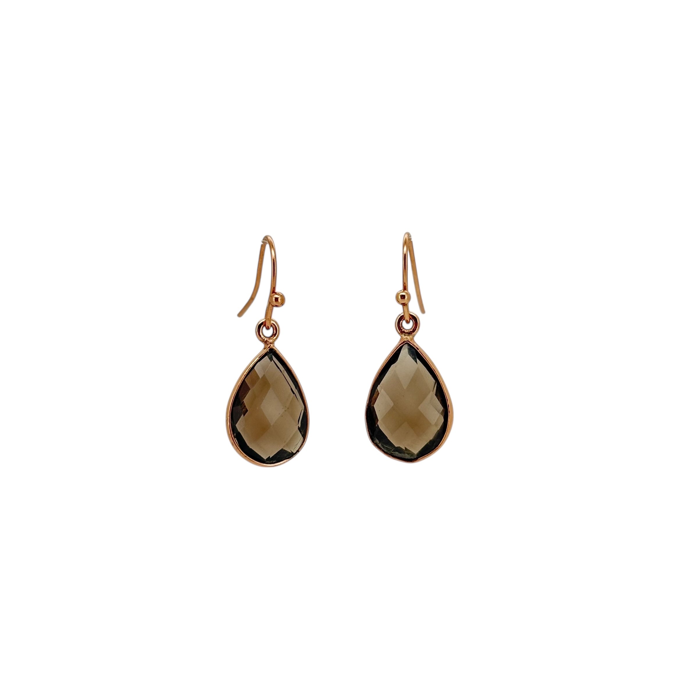 Rose Gold Smoky Quartz Teardrop Faceted Earrings