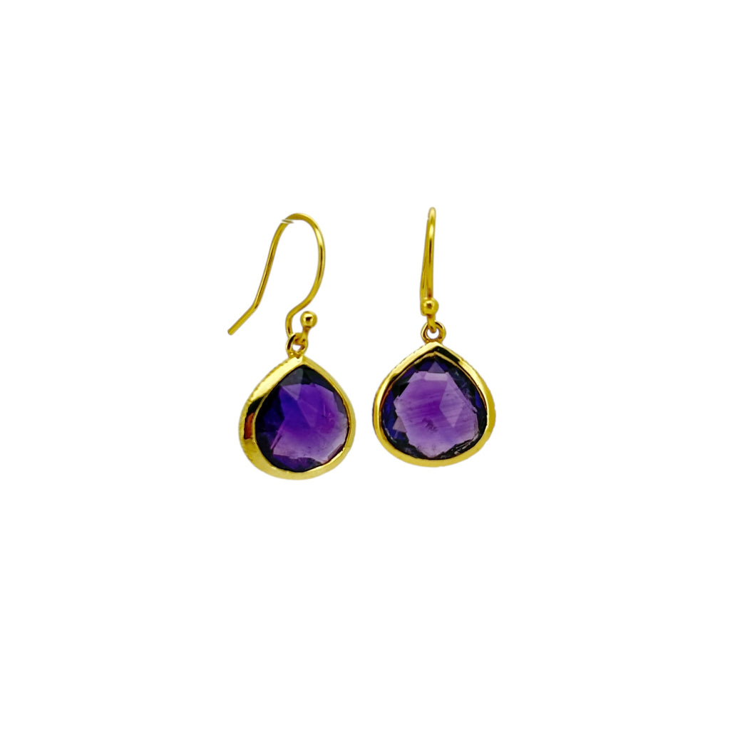 Gold Amethyst Faceted Teardrop Earrings