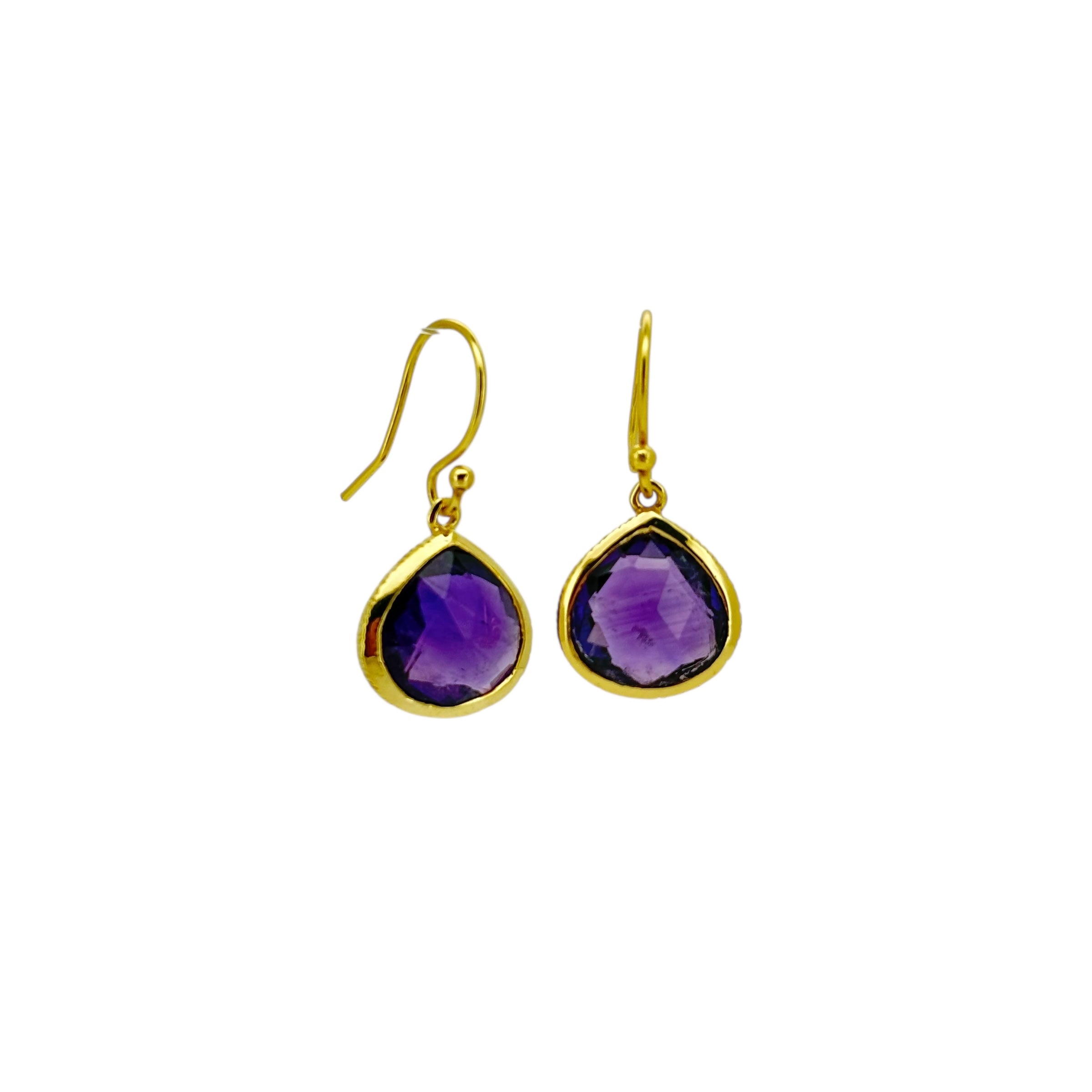 Gold Amethyst Faceted Teardrop Earrings