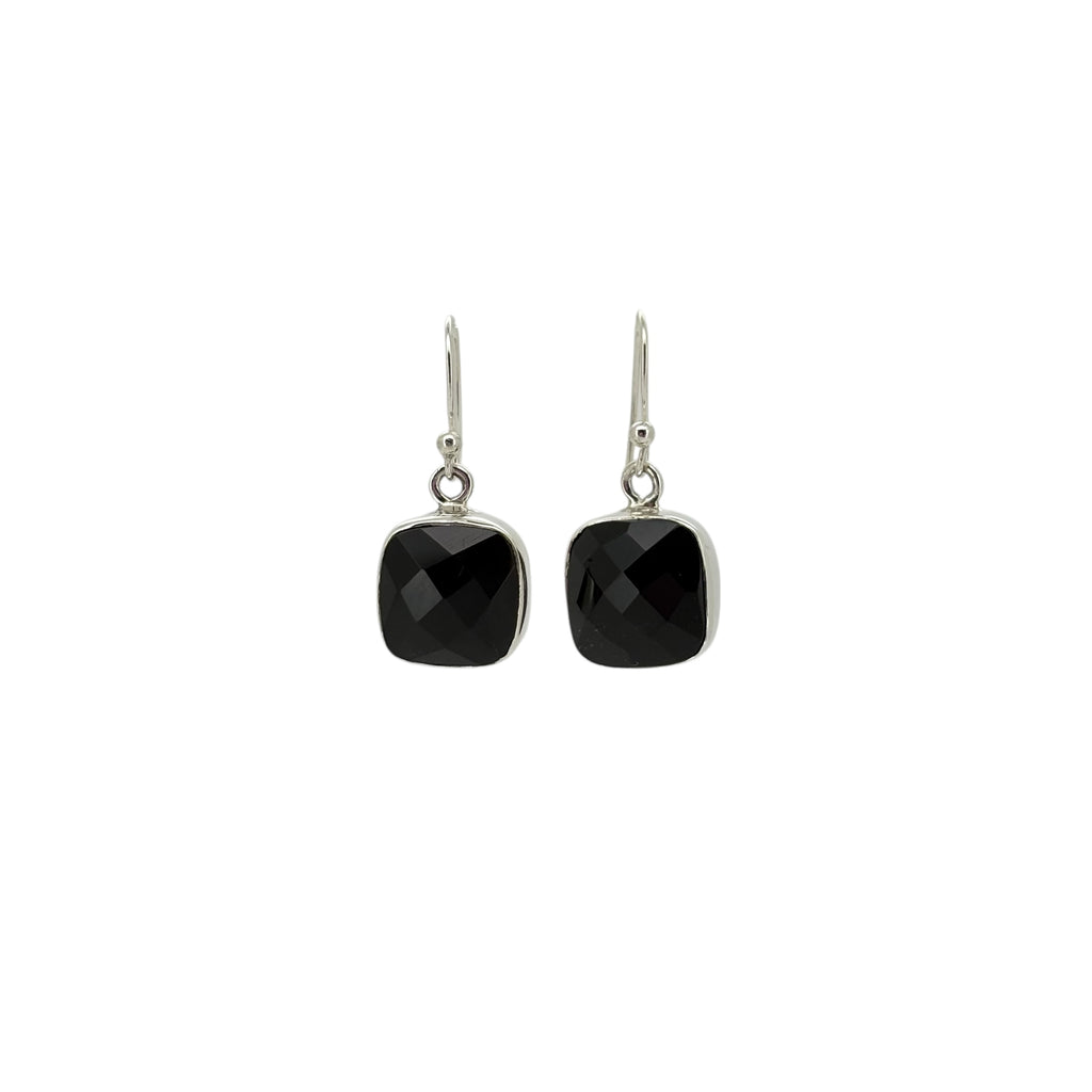Black Onyx Faceted Square Earrings
