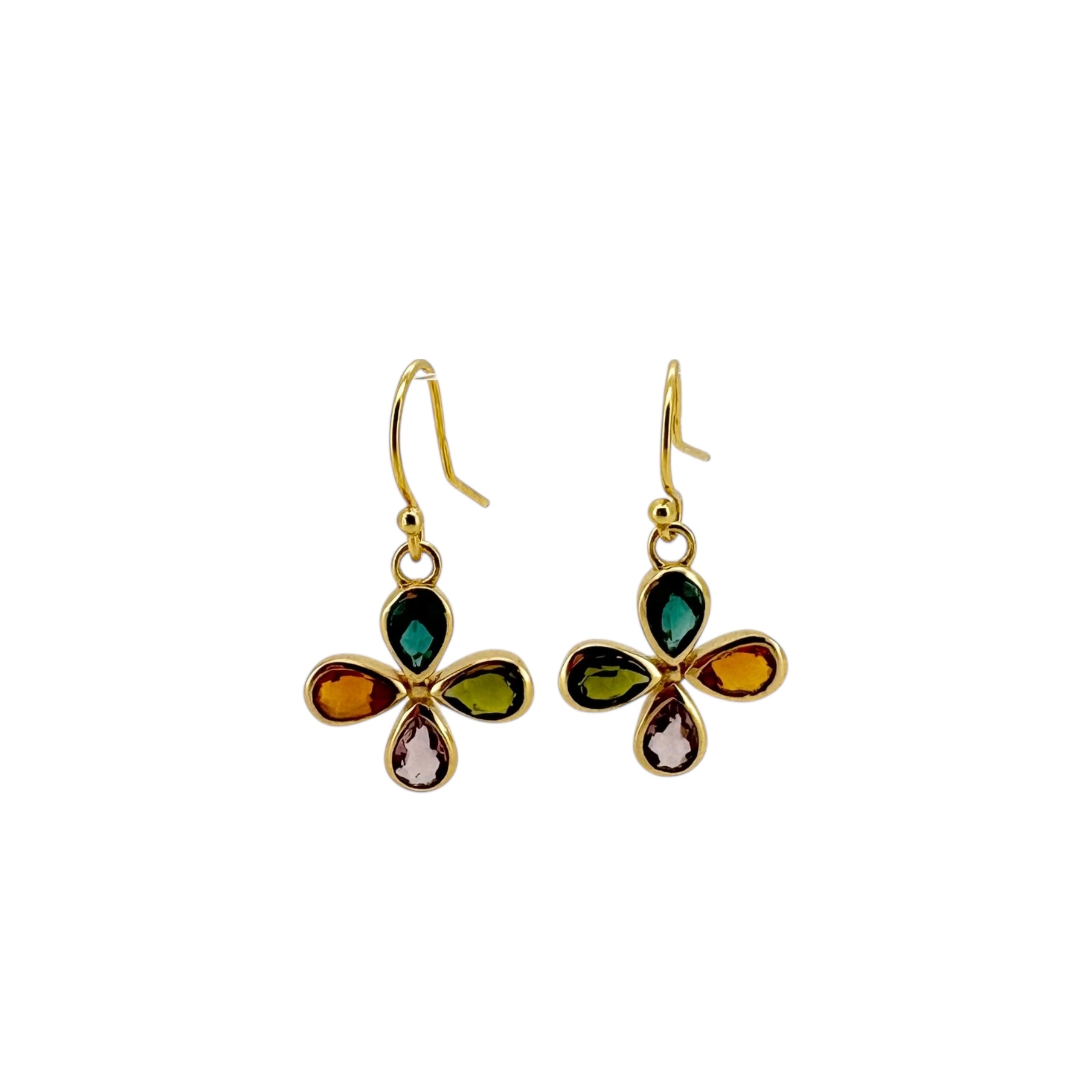 Gold Multi Flower Faceted Earrings