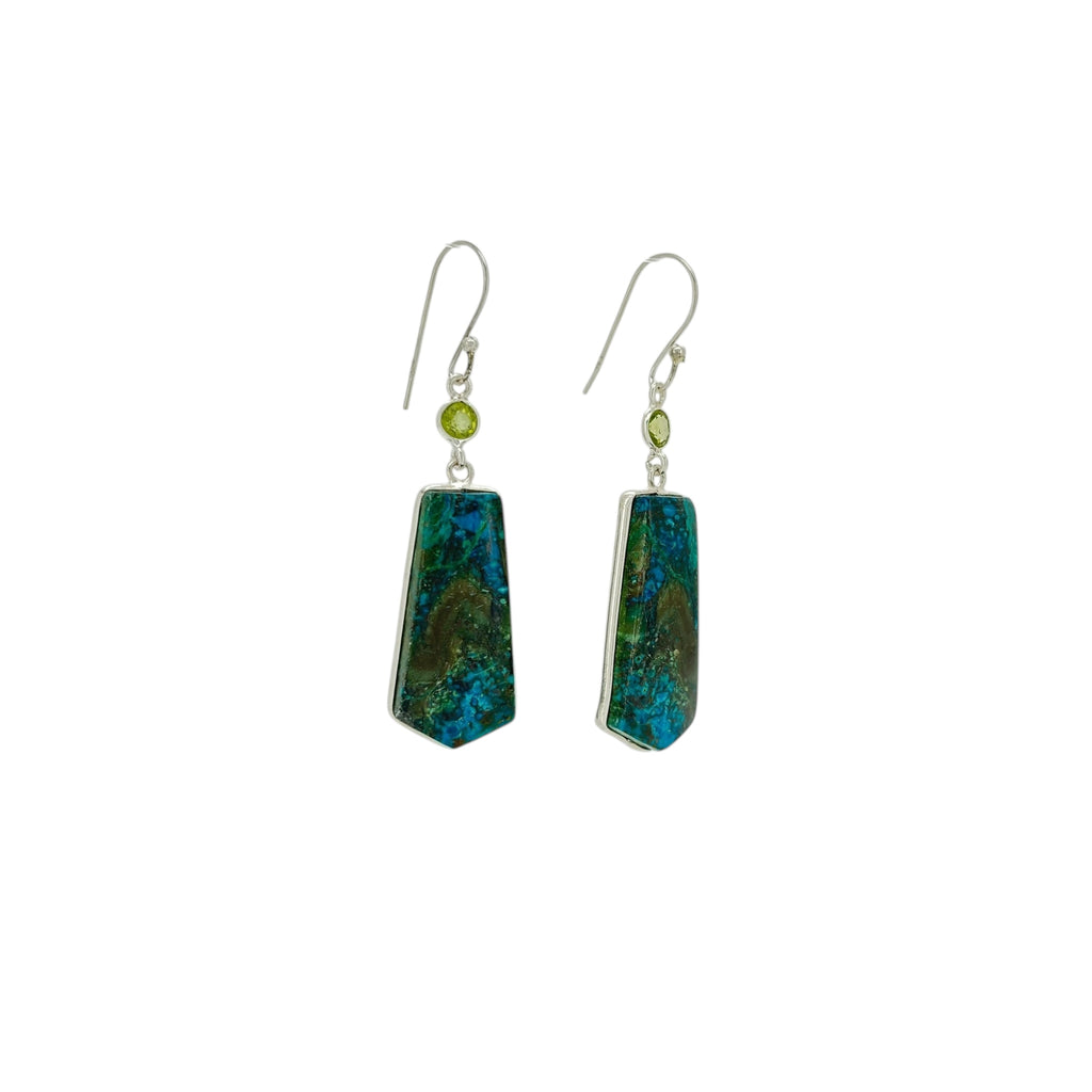 Chrysocolla & Peridot Geometric Earrings