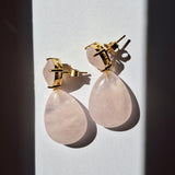 Gold Rose Quartz Drop Stud Earrings