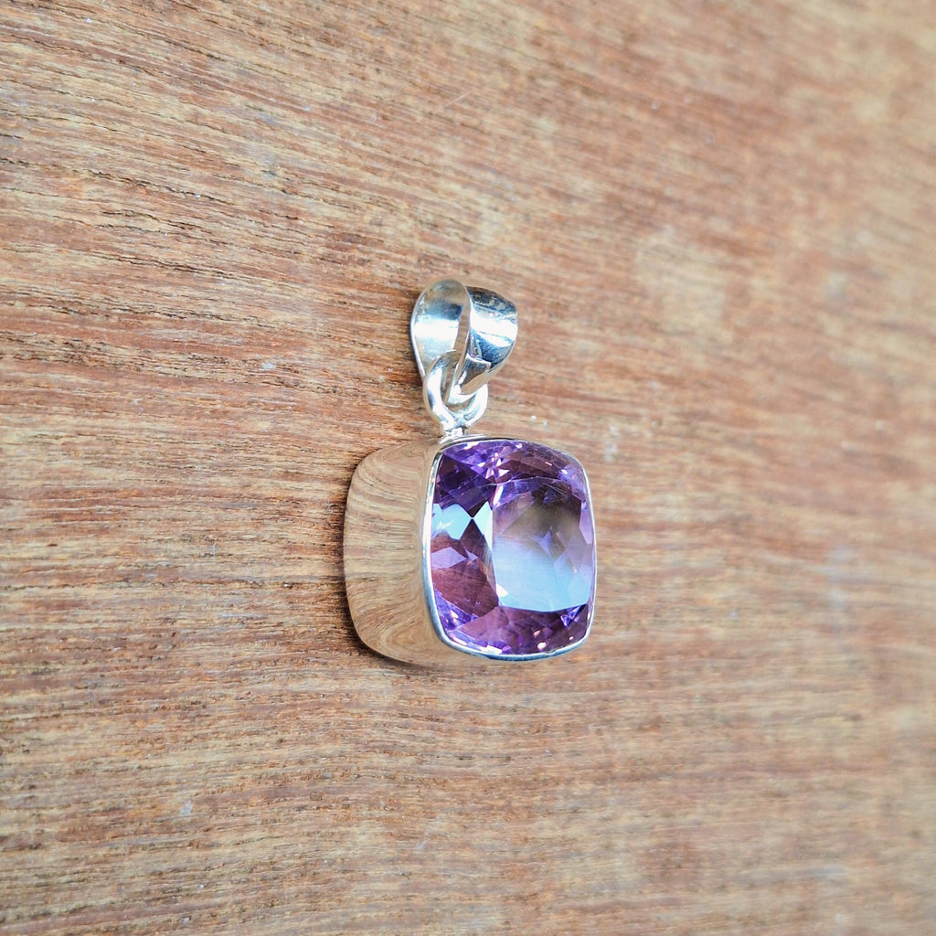 Amethyst Faceted Square Pendant