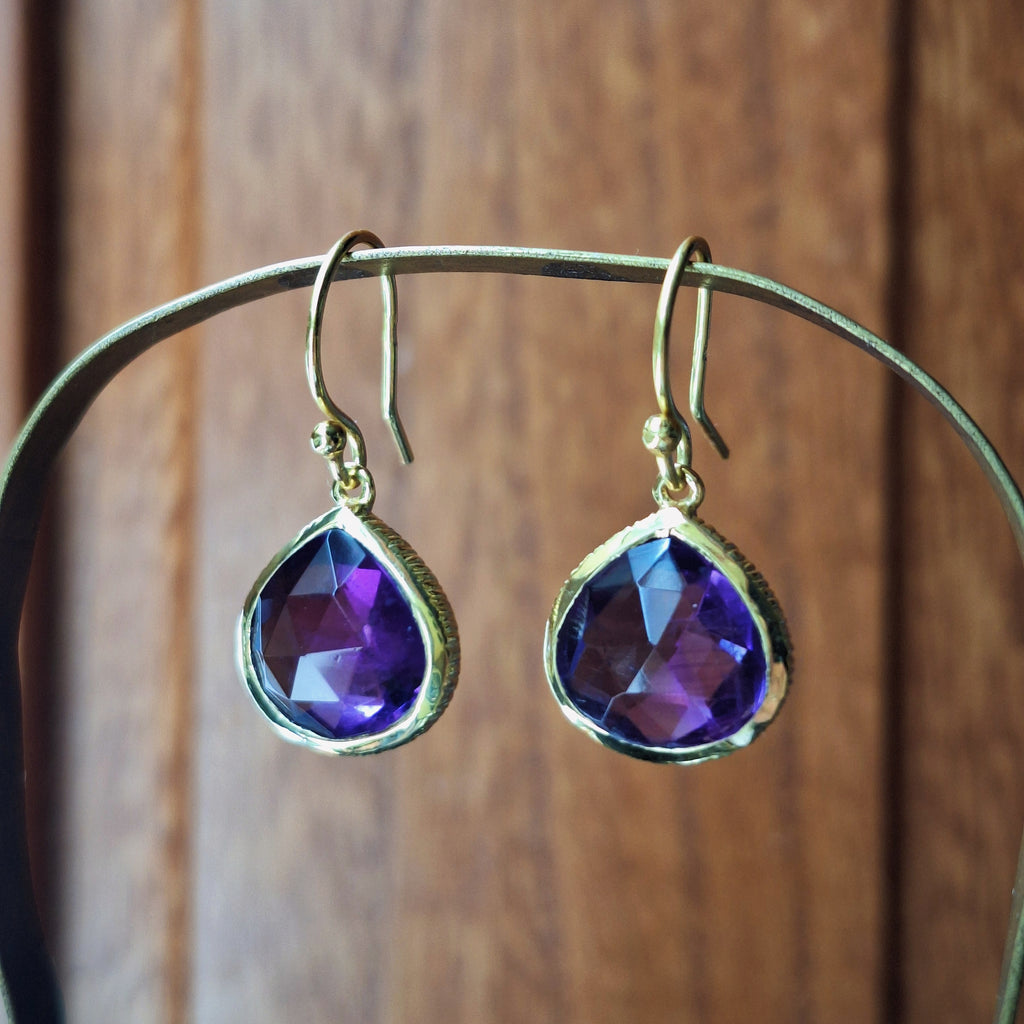 Gold Amethyst Faceted Teardrop Earrings