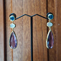 Gold Blue Apatite, Moonstone & Amethyst Earrings