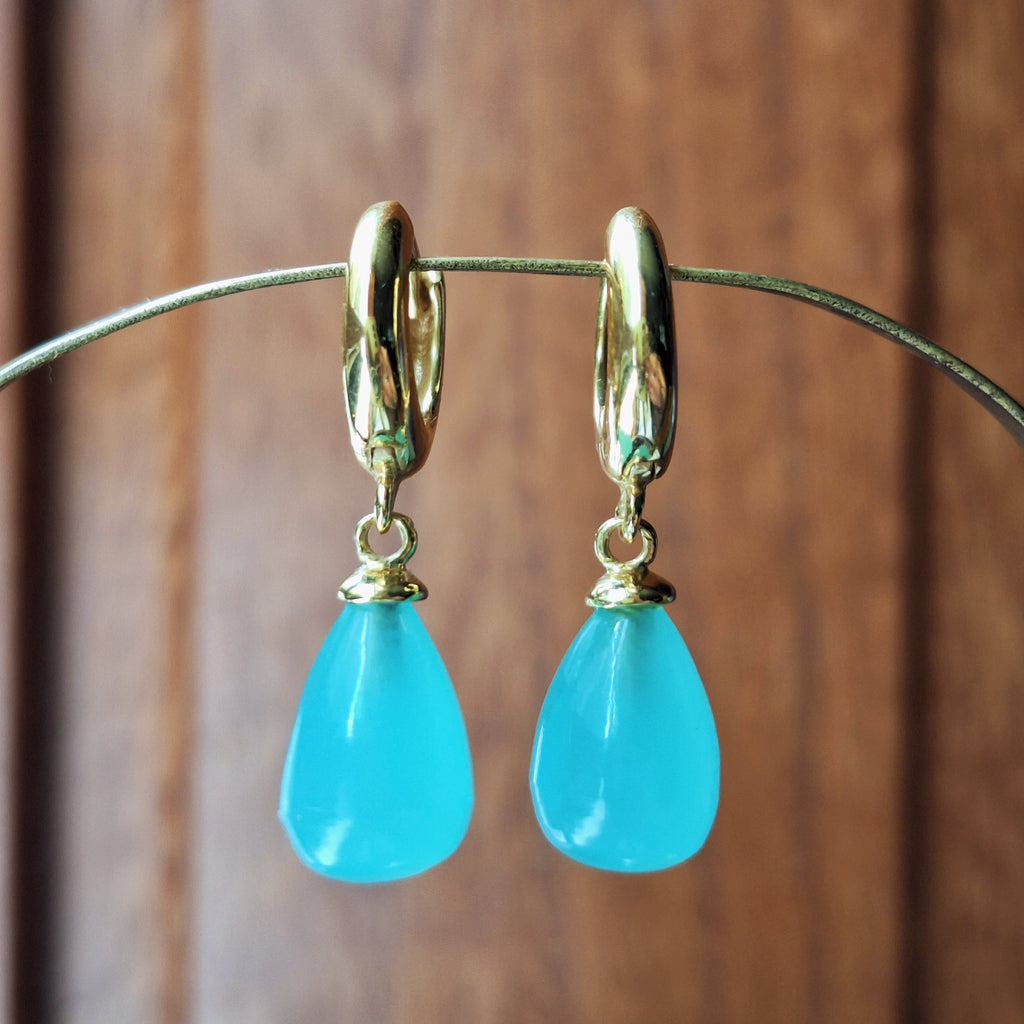 Gold Chalcedony Hoop Clicker Earrings