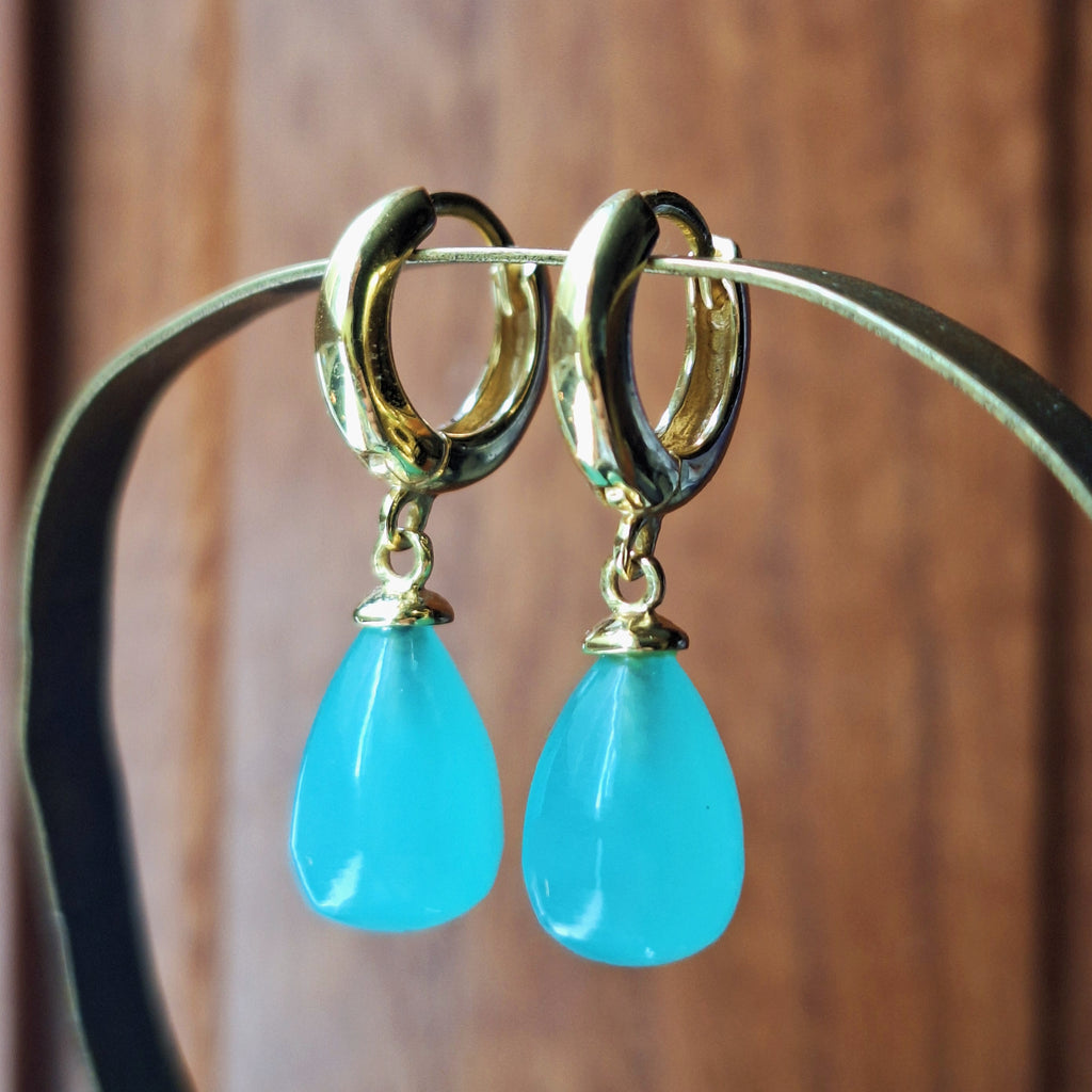 Gold Chalcedony Hoop Clicker Earrings