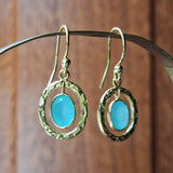 Gold Aqua Chalcedony Halo Faceted Earrings