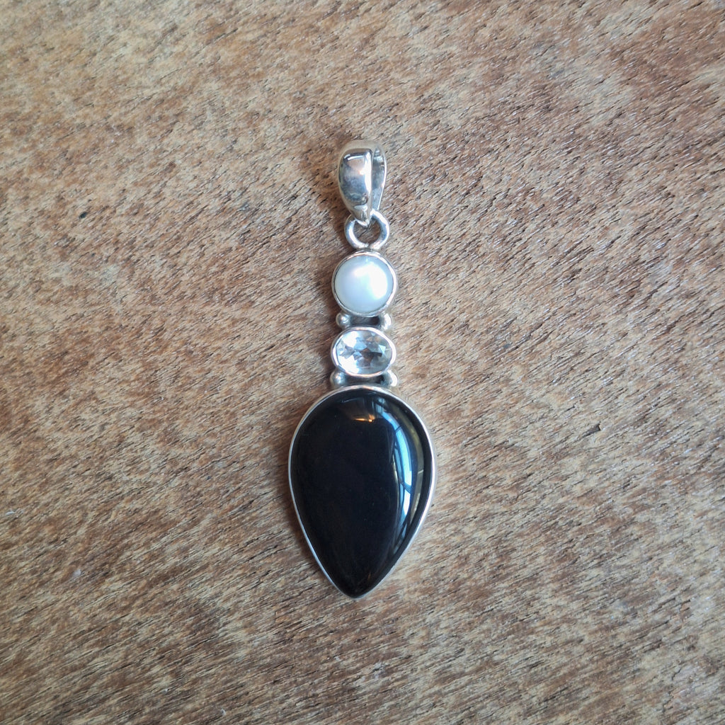 Black Onyx Combination Teardrop Pendant