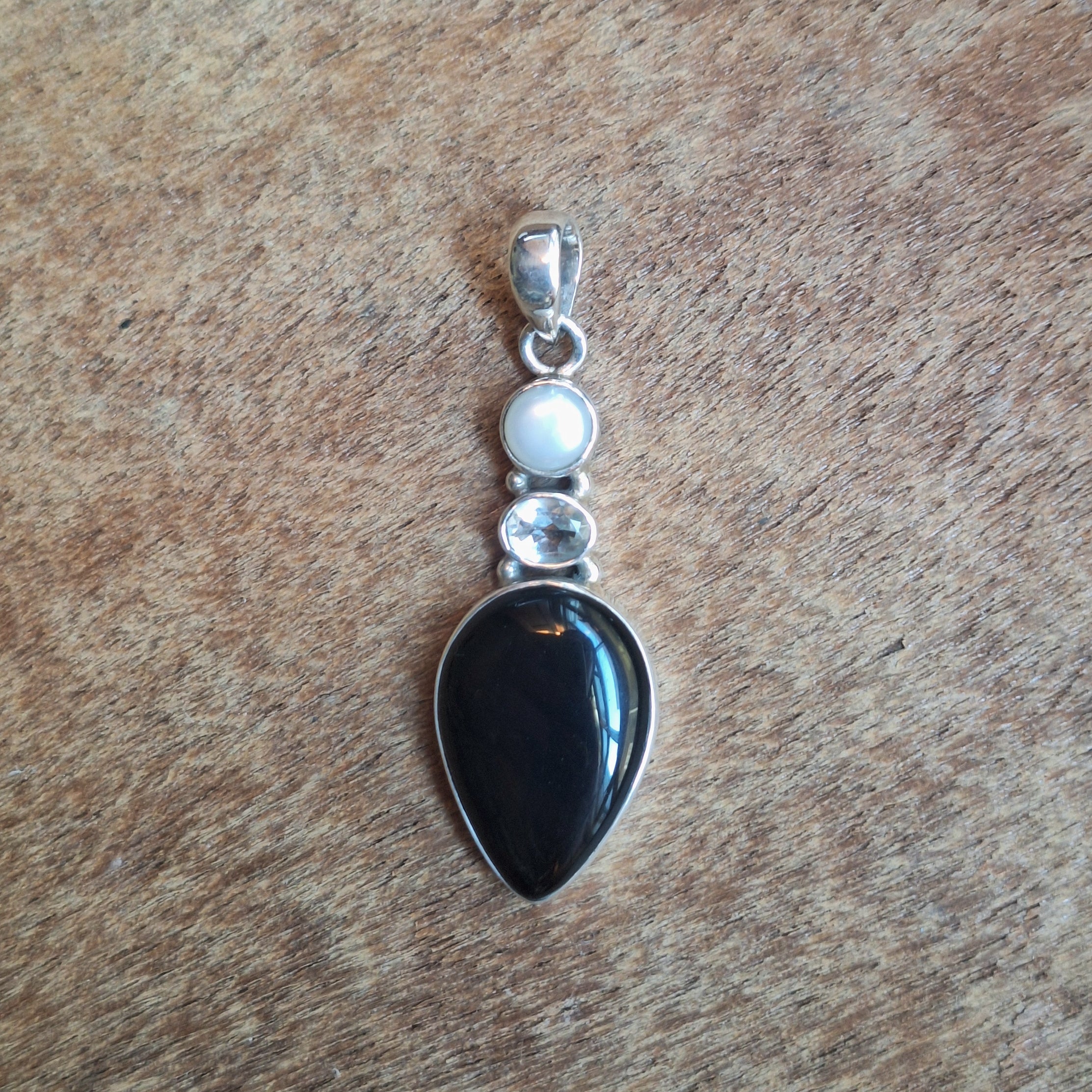 Black Onyx Combination Teardrop Pendant