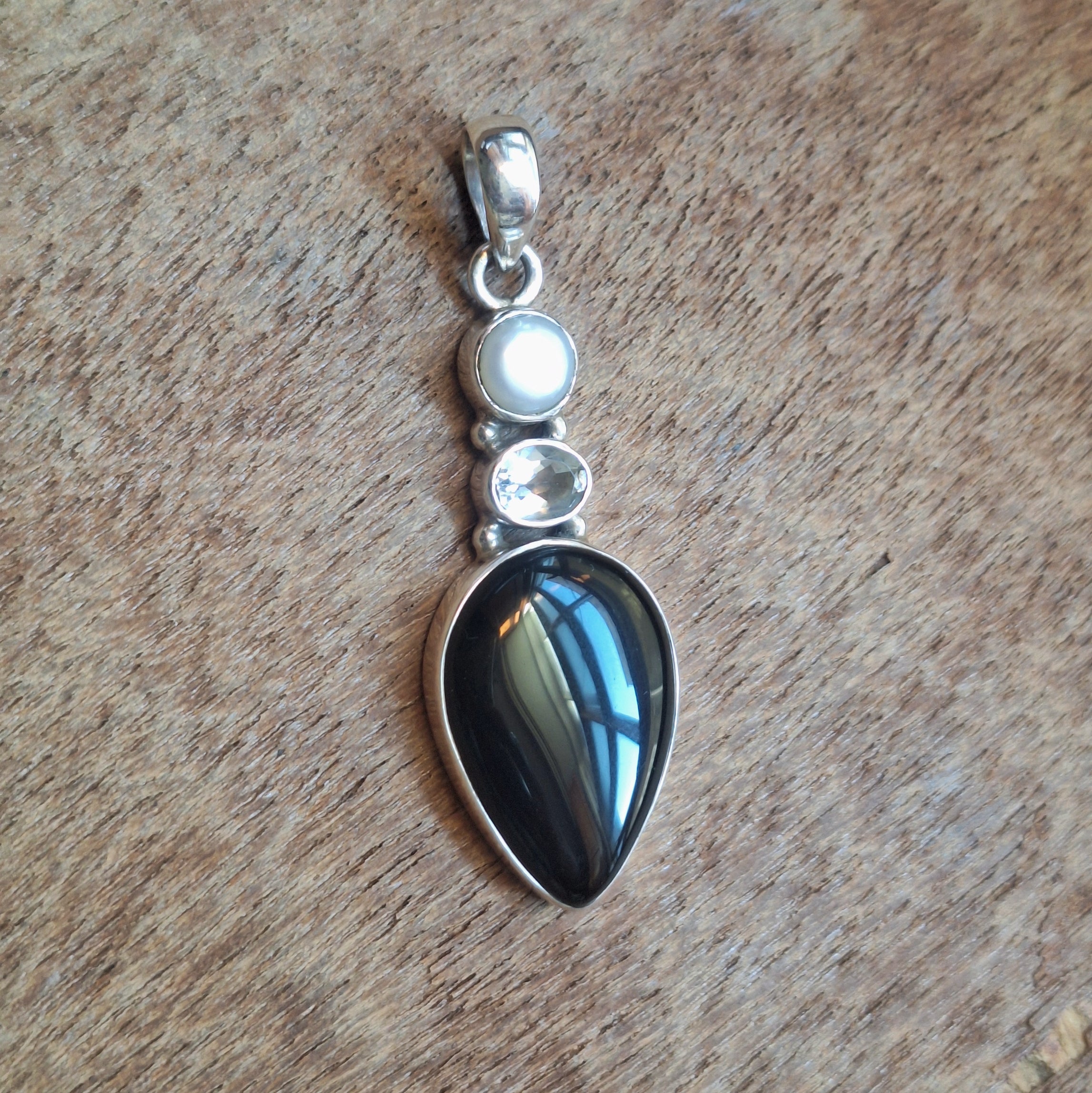 Black Onyx Combination Teardrop Pendant