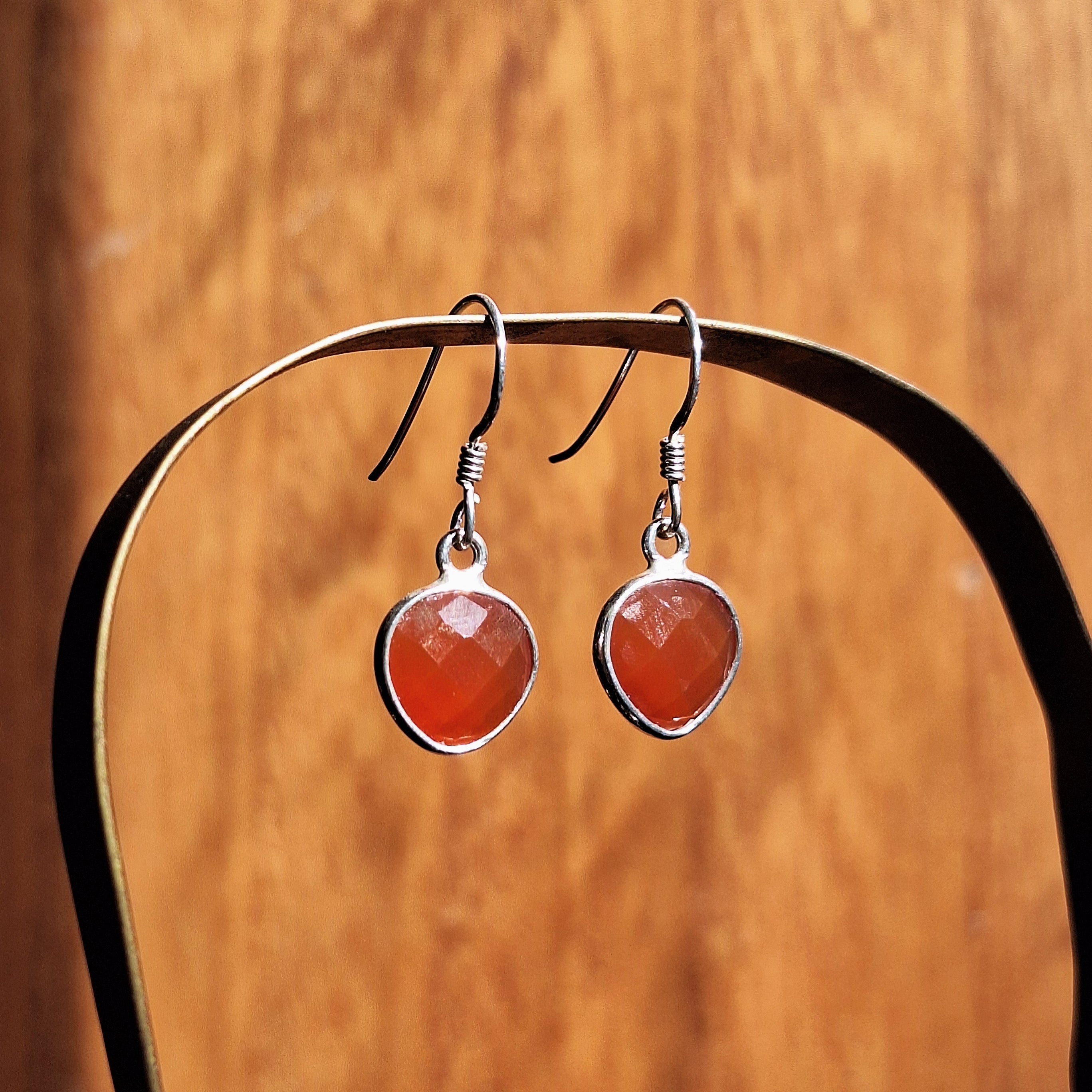 Carnelian Faceted Freeform Drop Earrings
