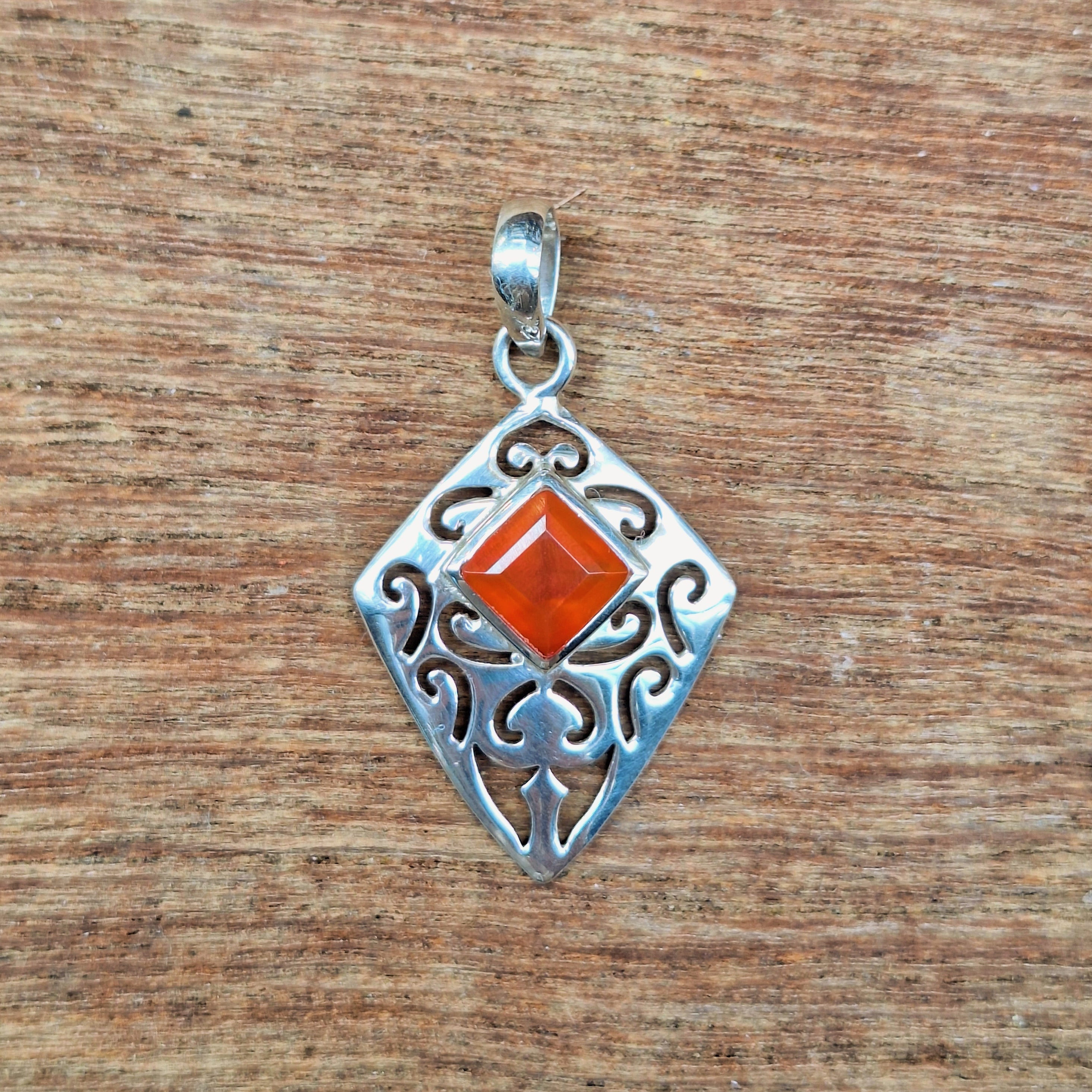 Carnelian Faceted Diamond Pendant