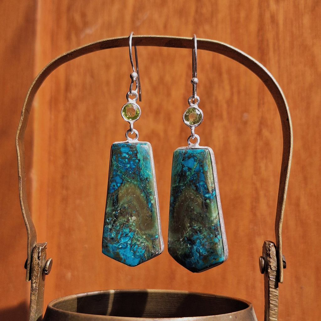 Chrysocolla & Peridot Geometric Earrings
