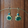 Gold Emerald & Copper Turquoise Earrings