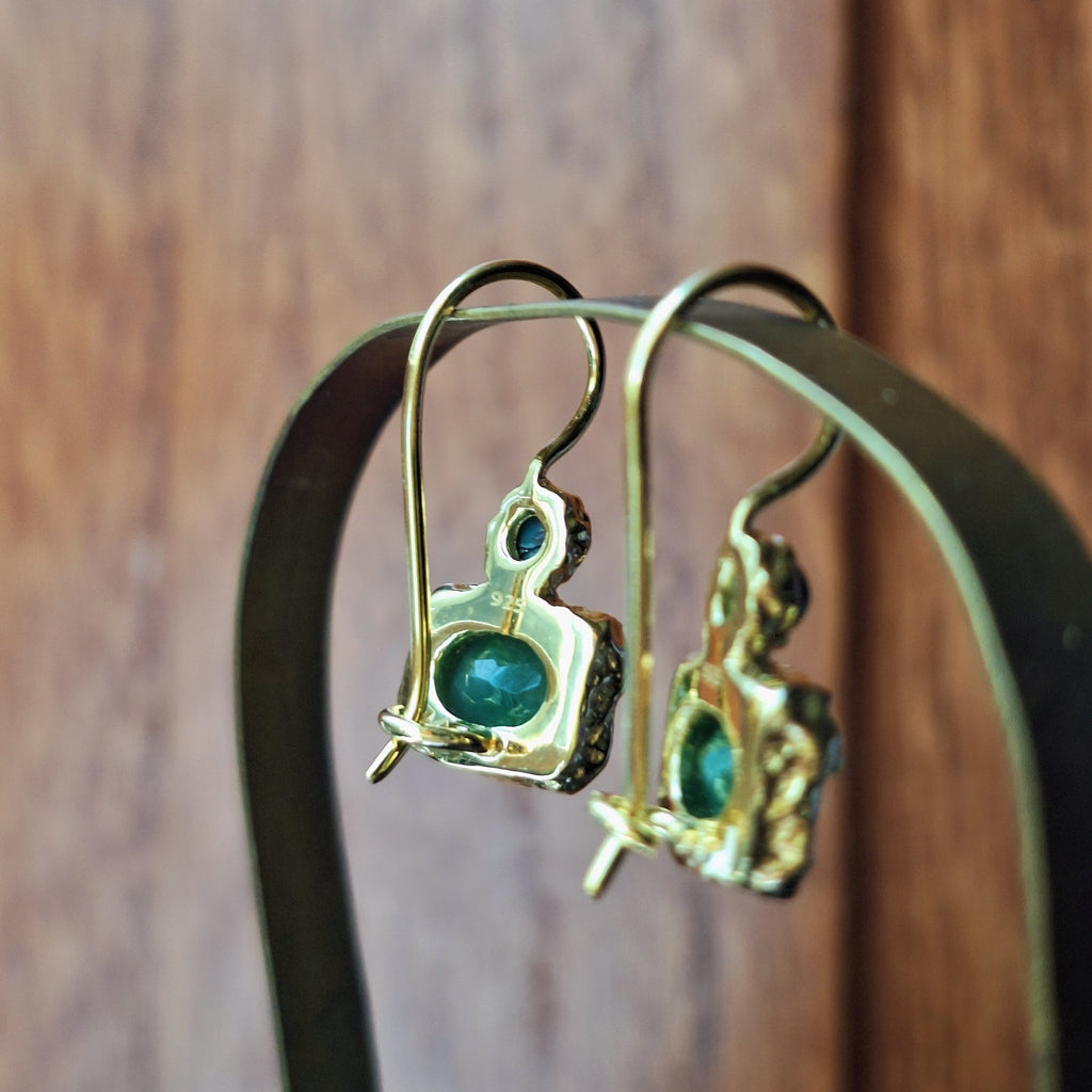 Gold Emerald & Copper Turquoise Earrings