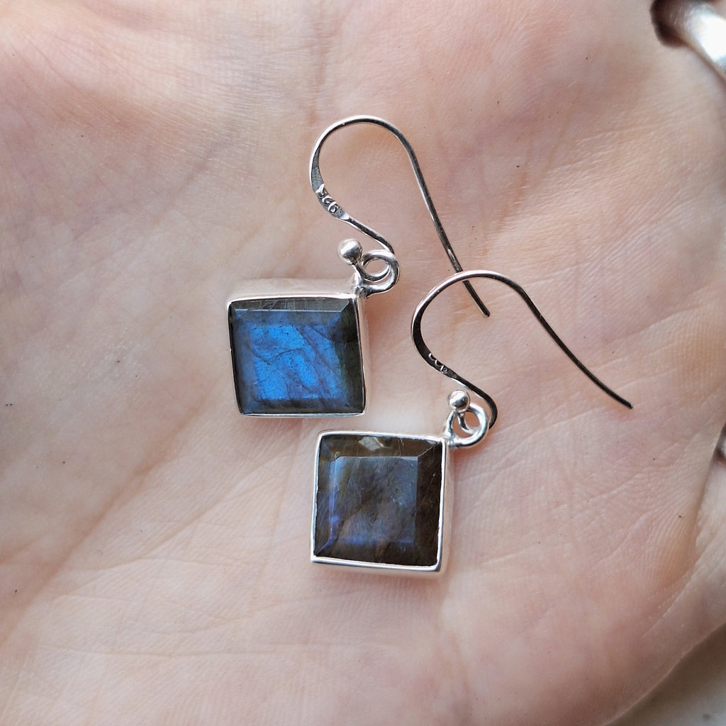 Labradorite Faceted Square Earrings