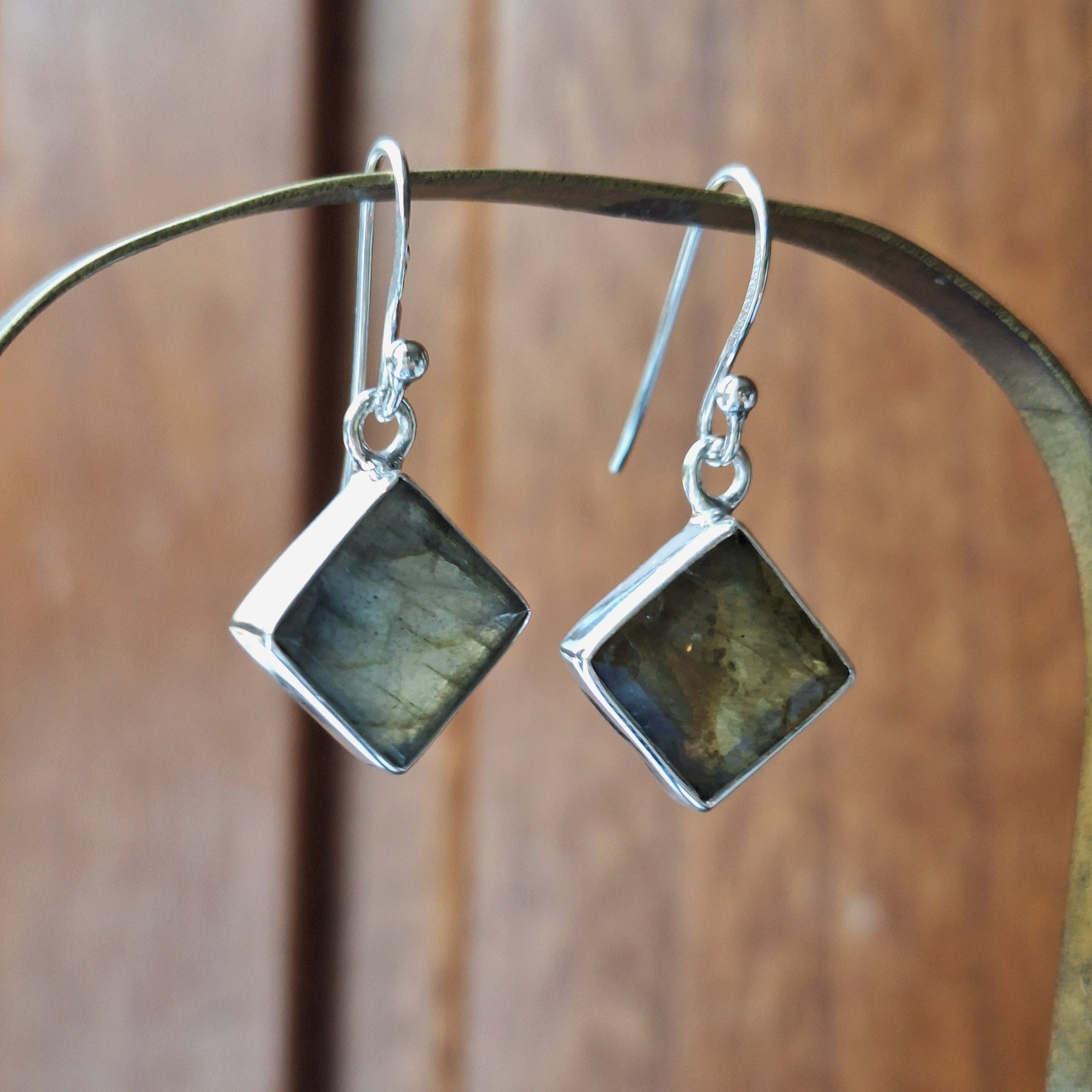Labradorite Faceted Square Earrings