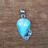 Dominican Larimar & Topaz Leaf Pendant