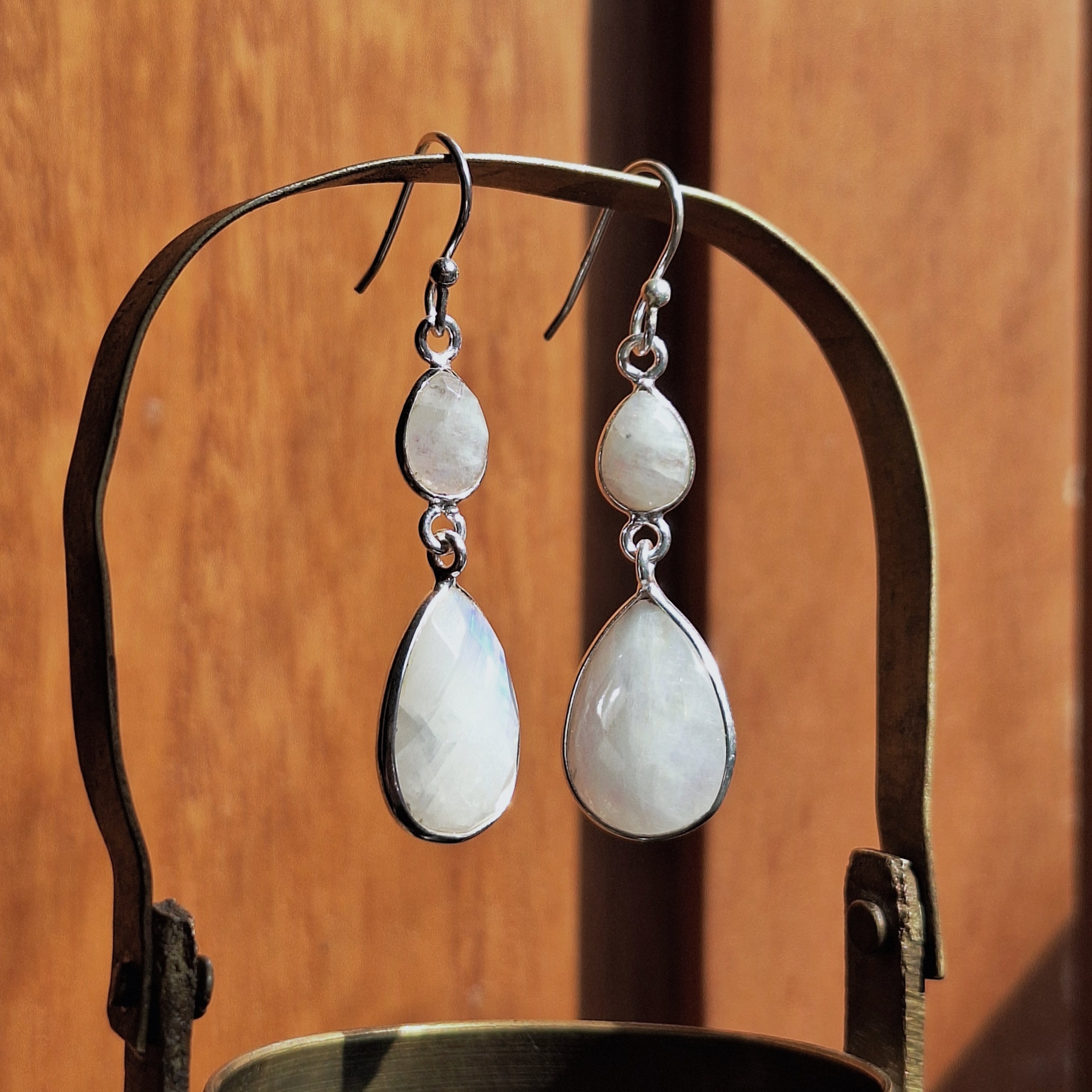 Moonstone Faceted Double Teardrop Earrings