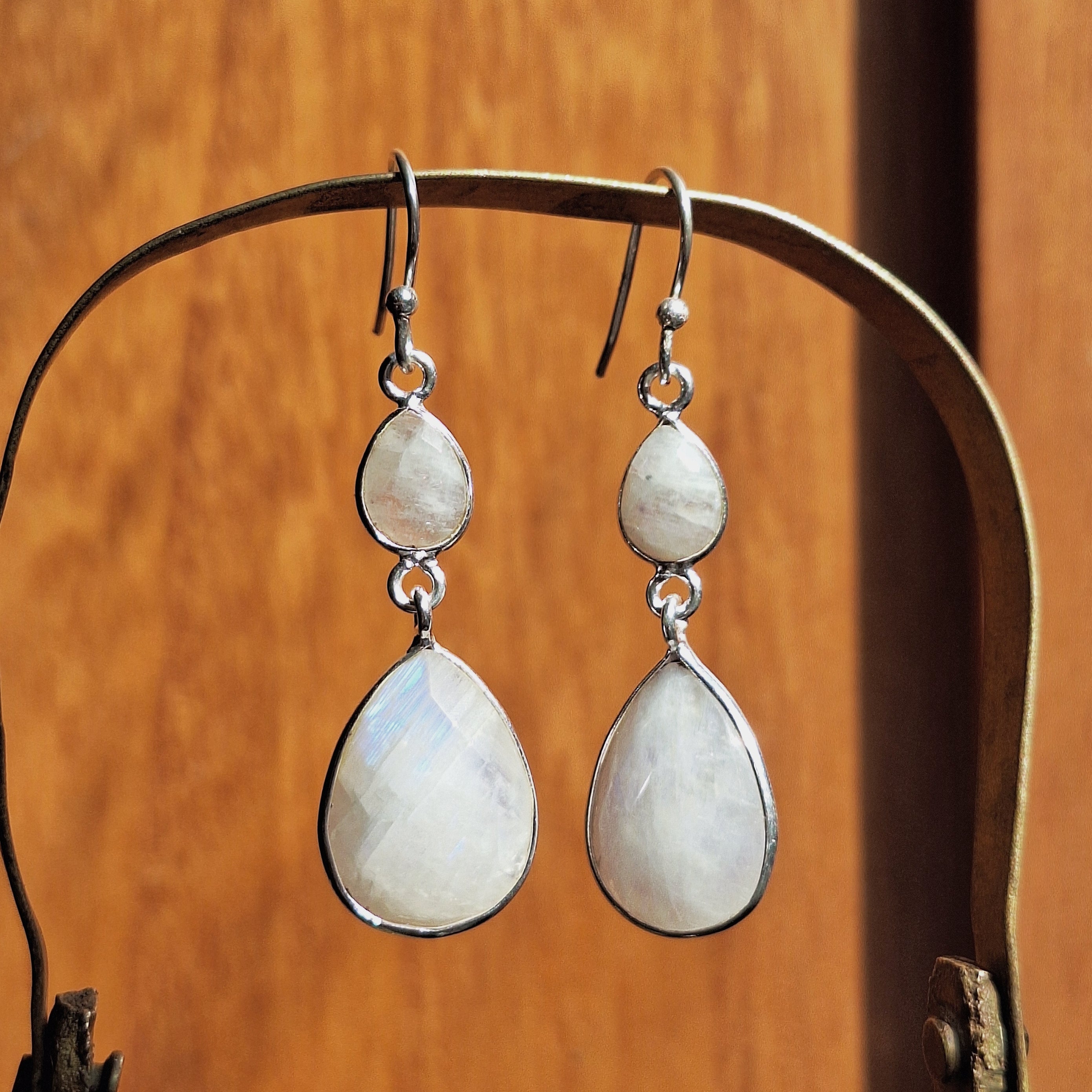 Moonstone Faceted Double Teardrop Earrings