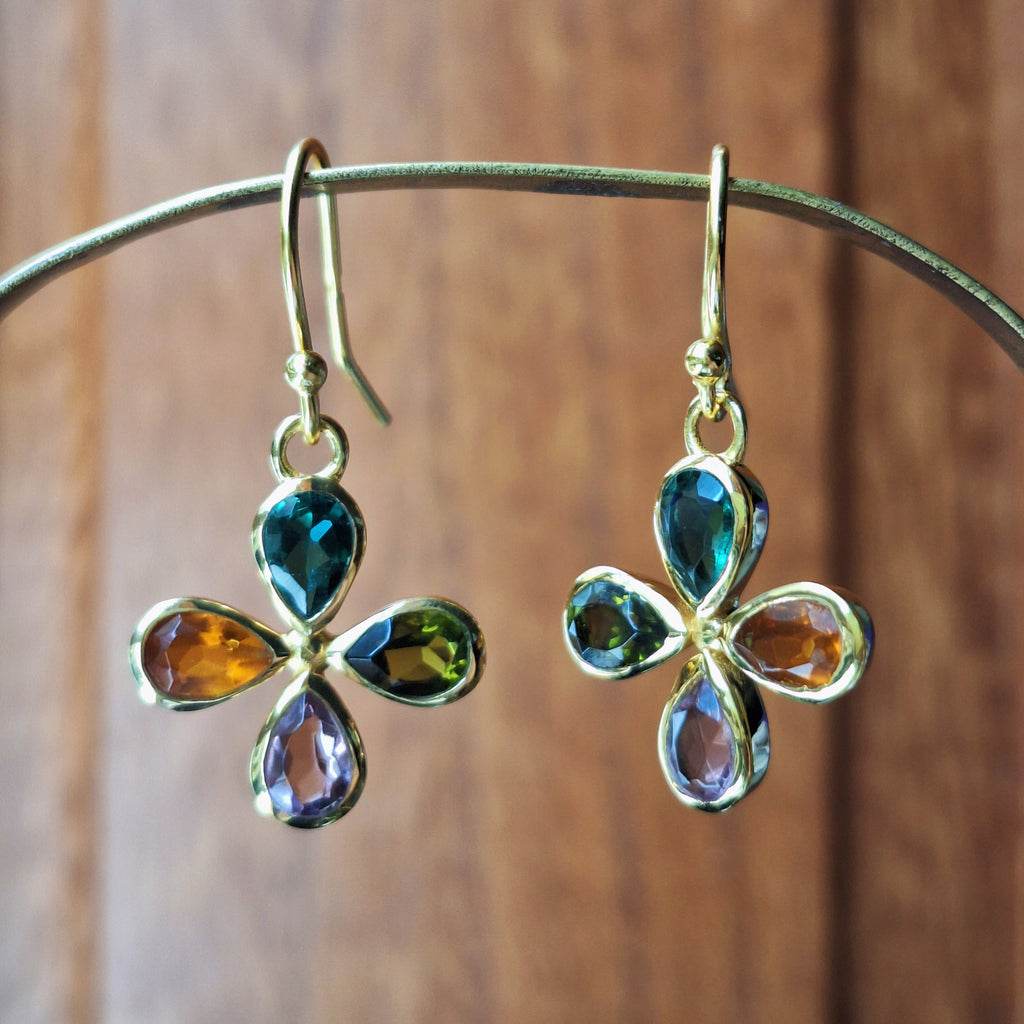 Gold Multi Flower Faceted Earrings