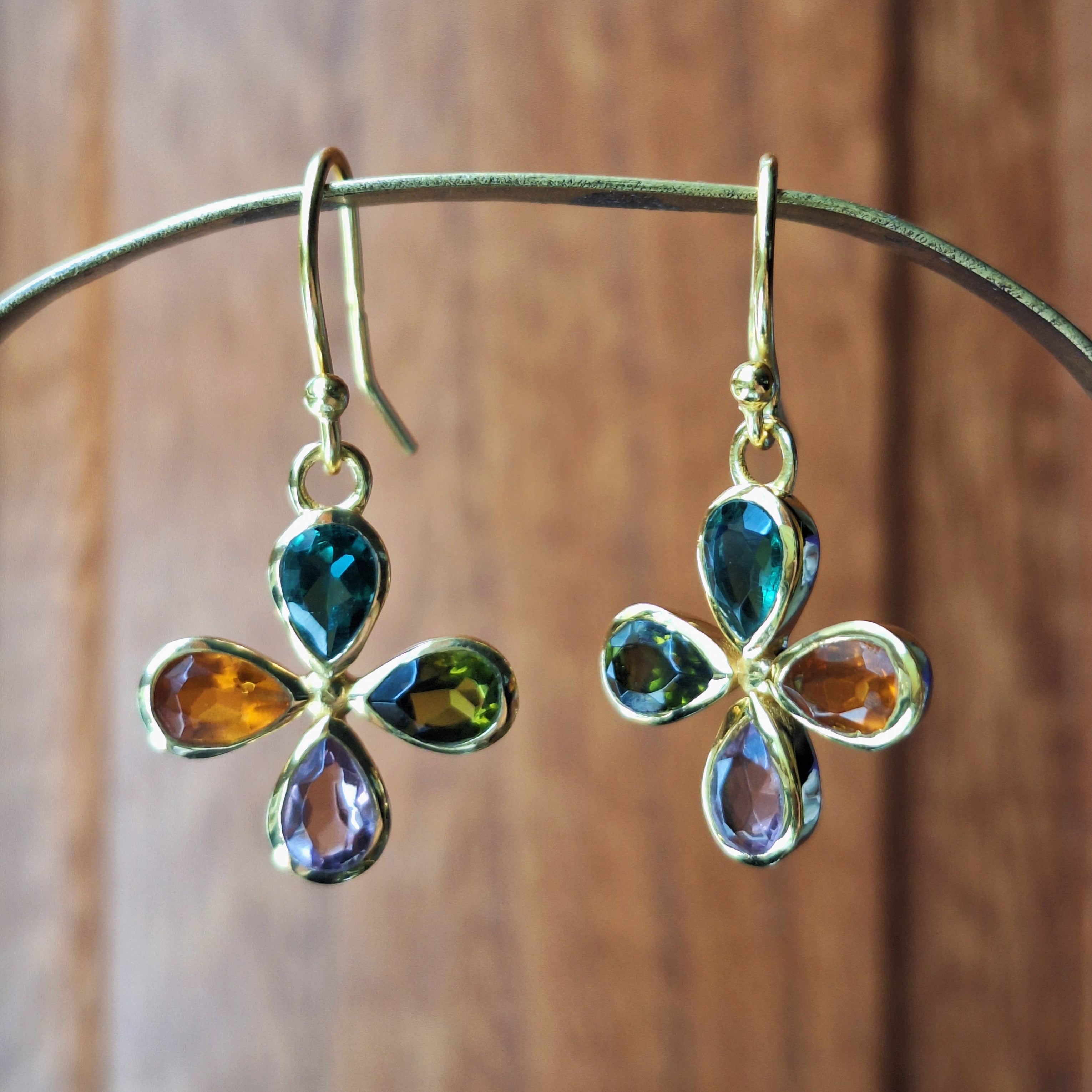 Gold Multi Flower Faceted Earrings