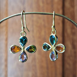 Gold Multi Flower Faceted Earrings