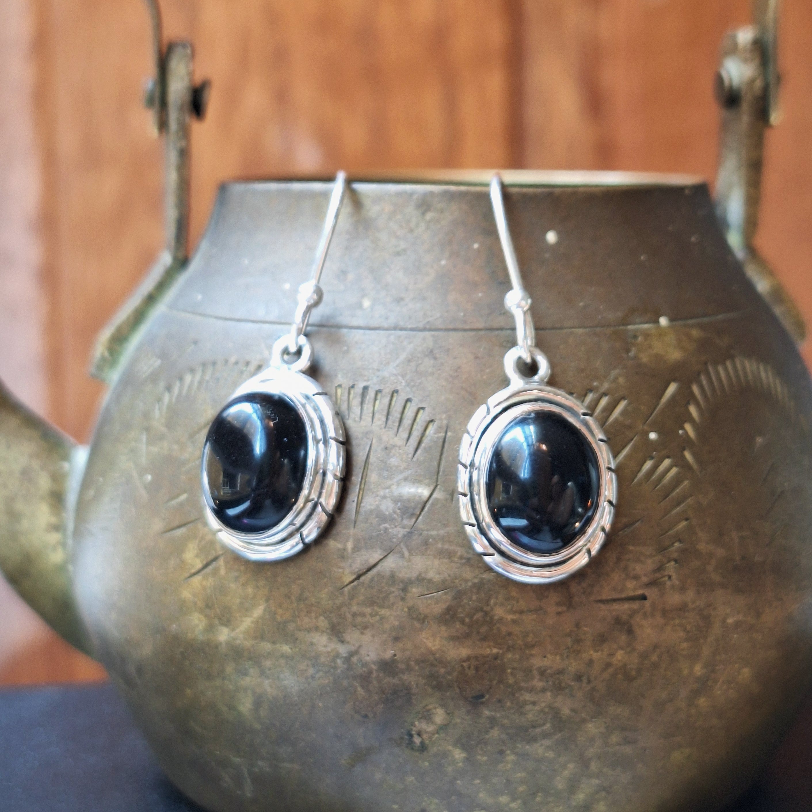Black Onyx Oval Rope Detail Earrings