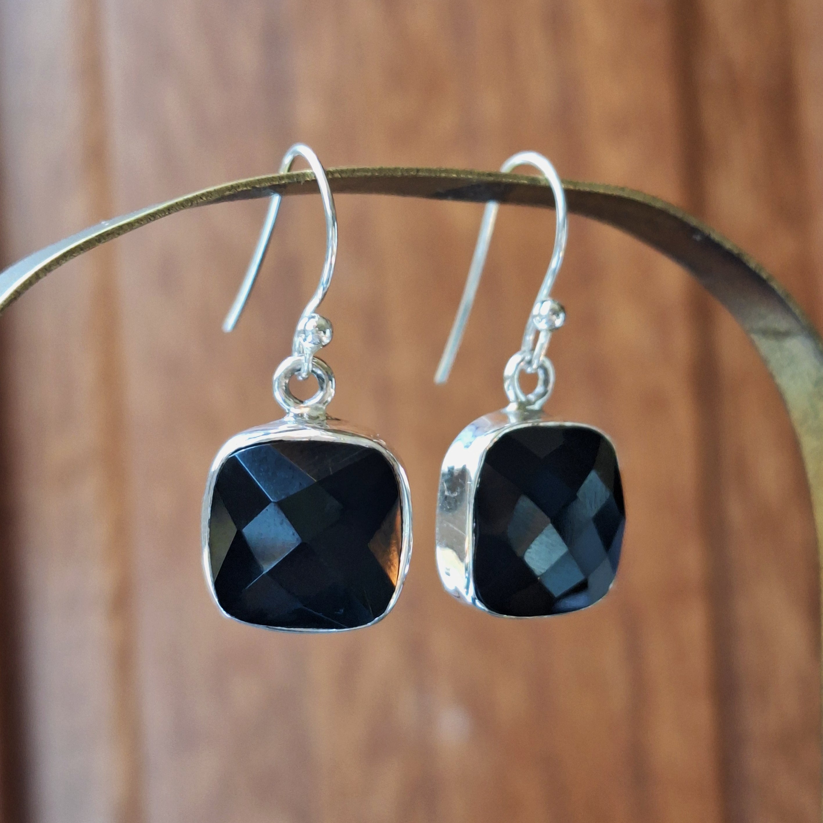 Black Onyx Faceted Square Earrings