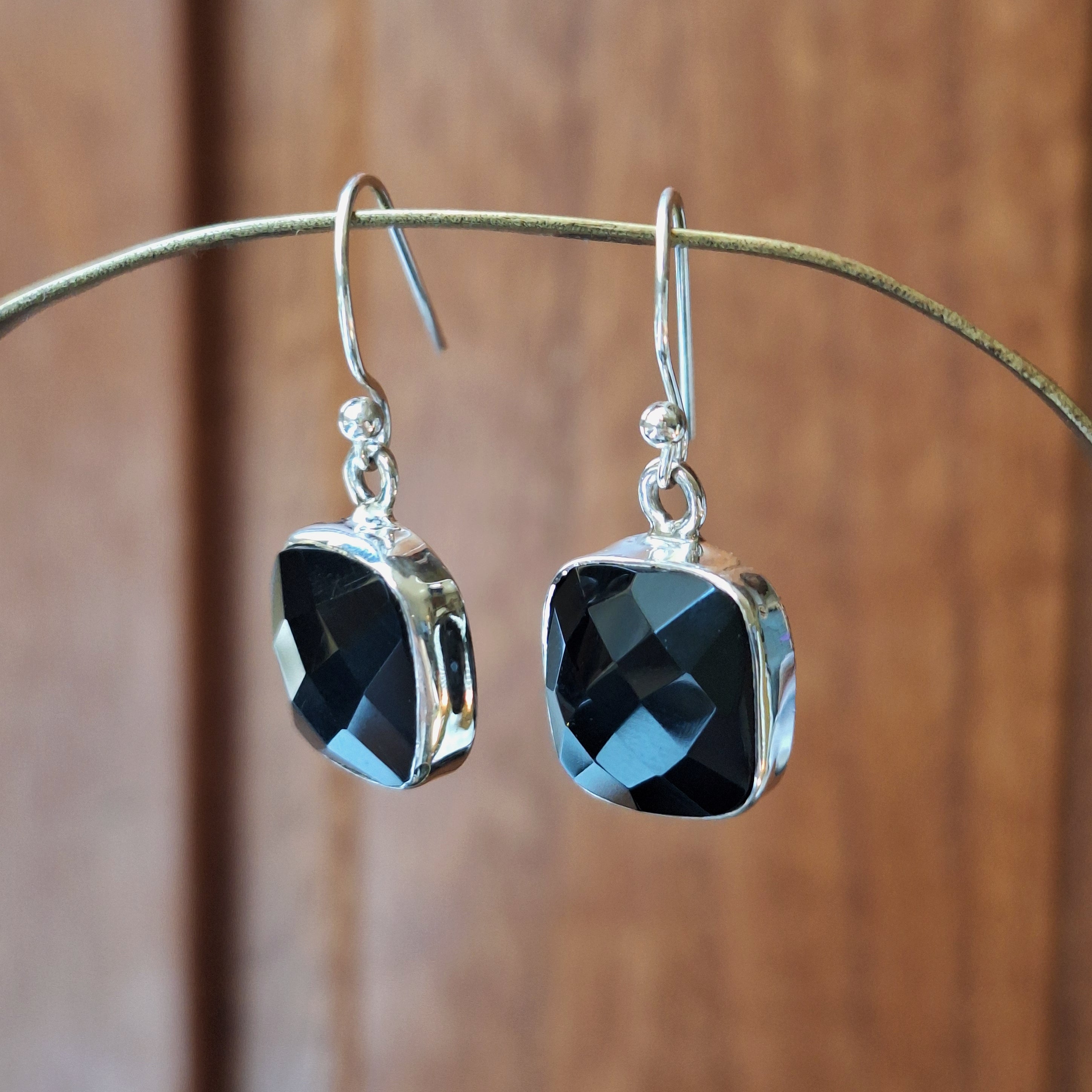 Black Onyx Faceted Square Earrings