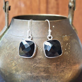 Black Onyx Faceted Square Earrings