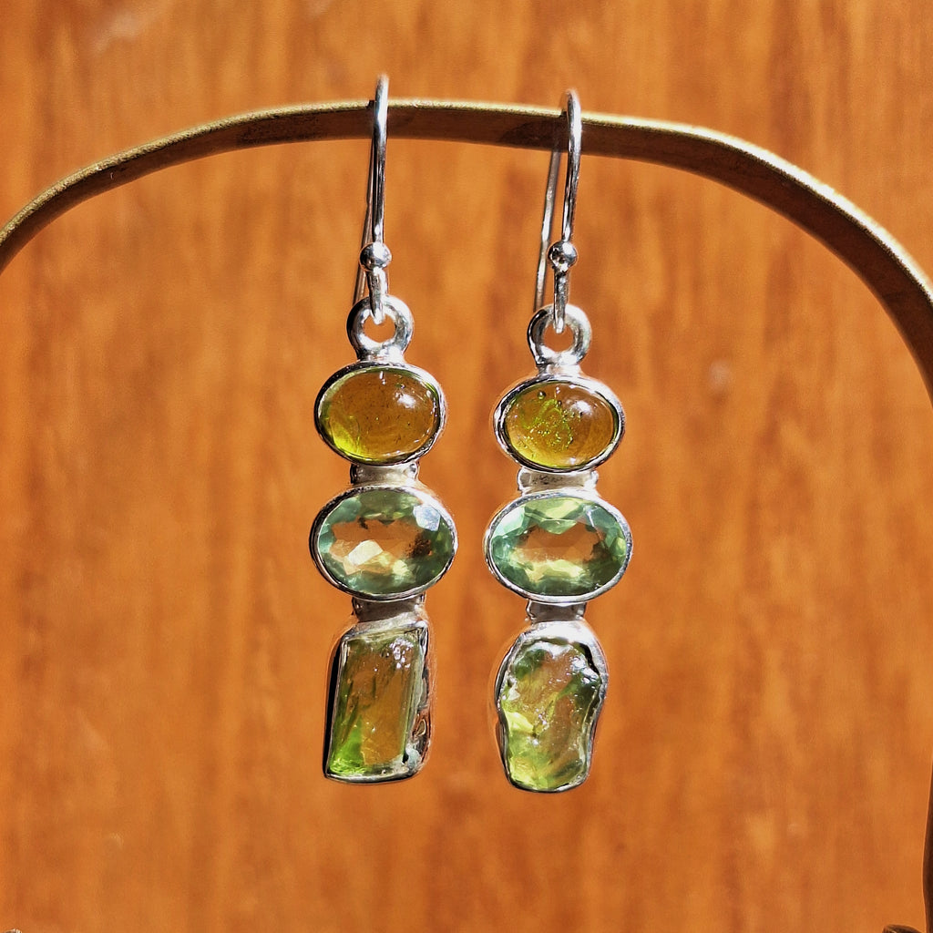 Peridot & Prasiolite Combo Cut Drop Earrings