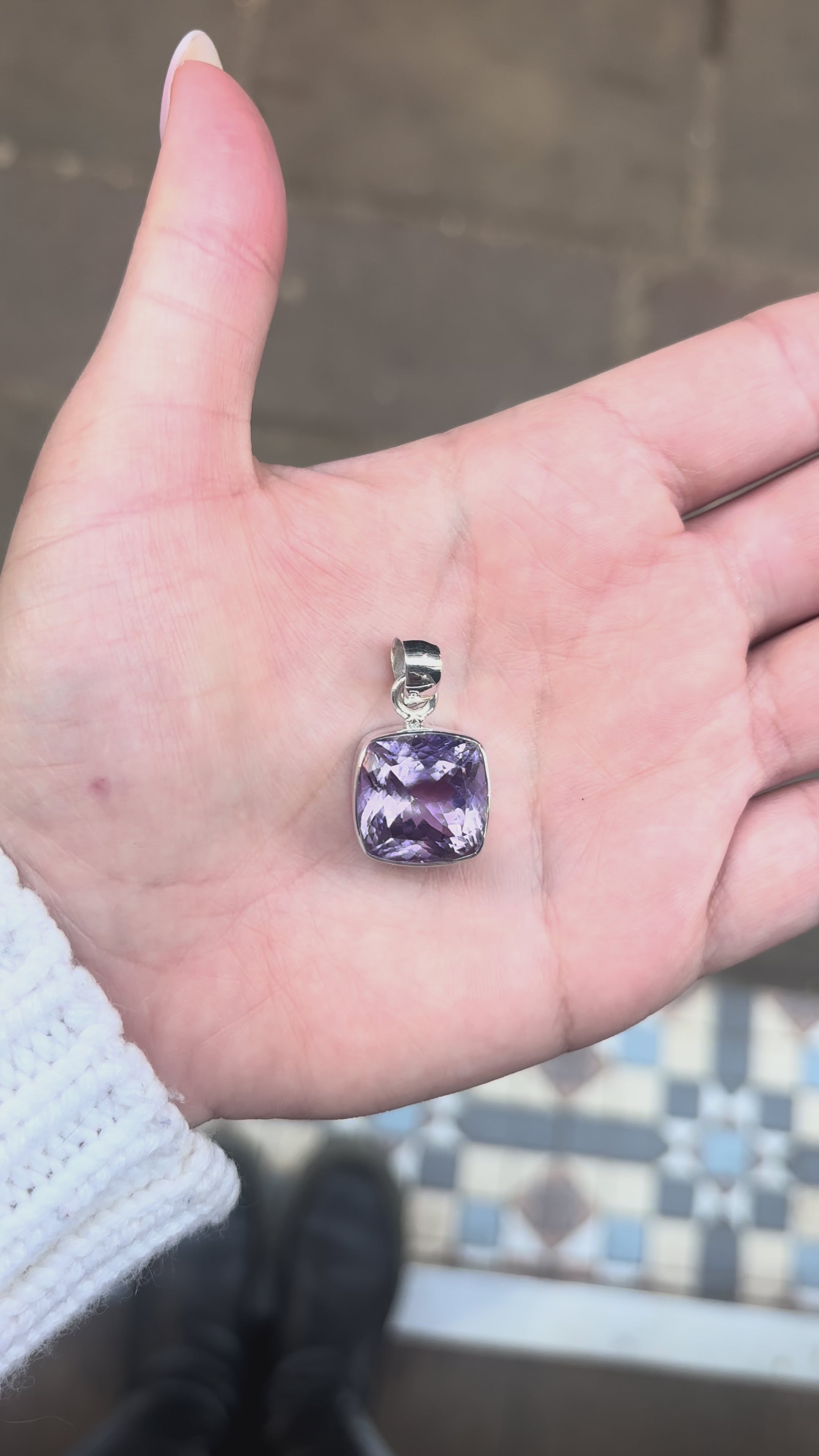 Amethyst Faceted Square Pendant