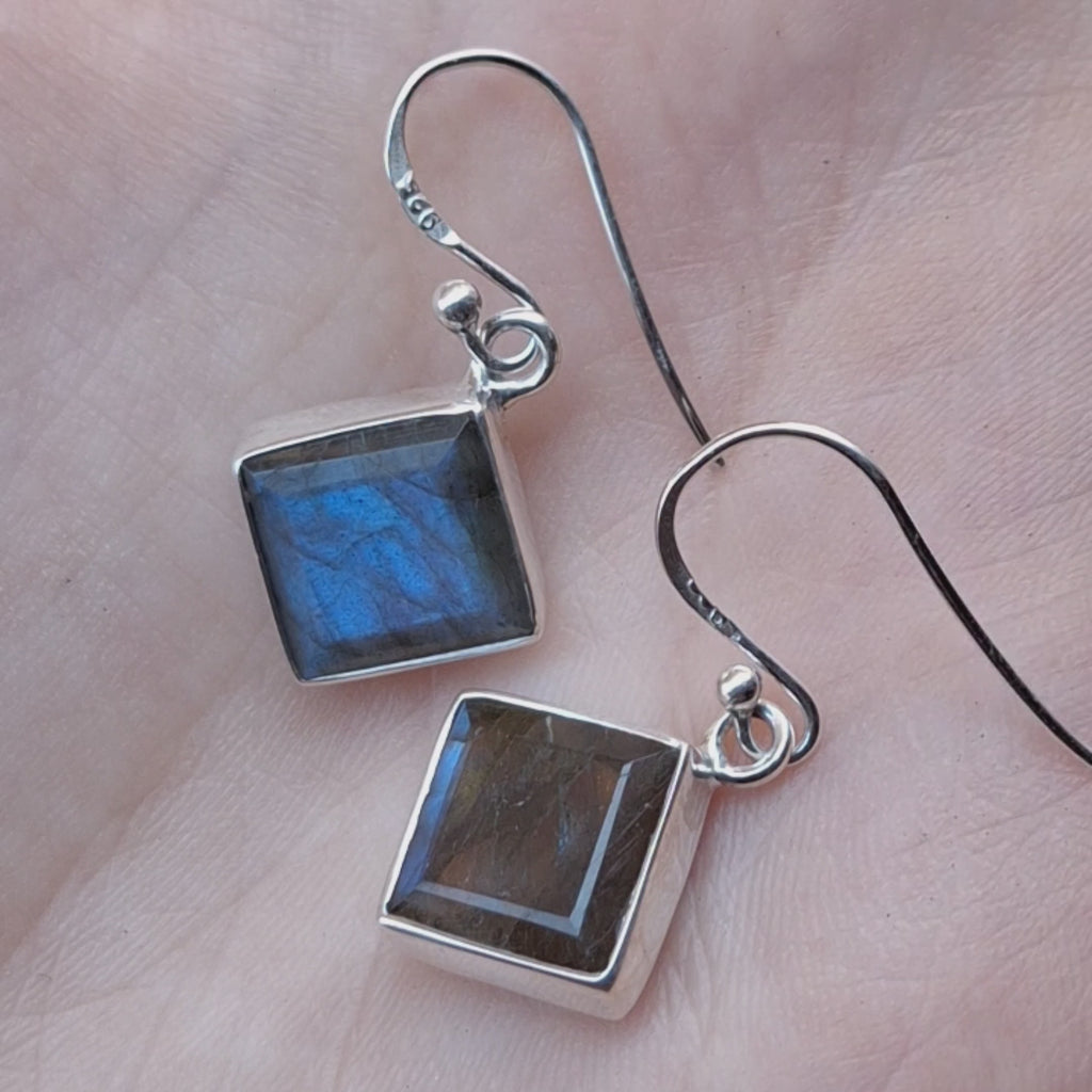 Labradorite Faceted Square Earrings