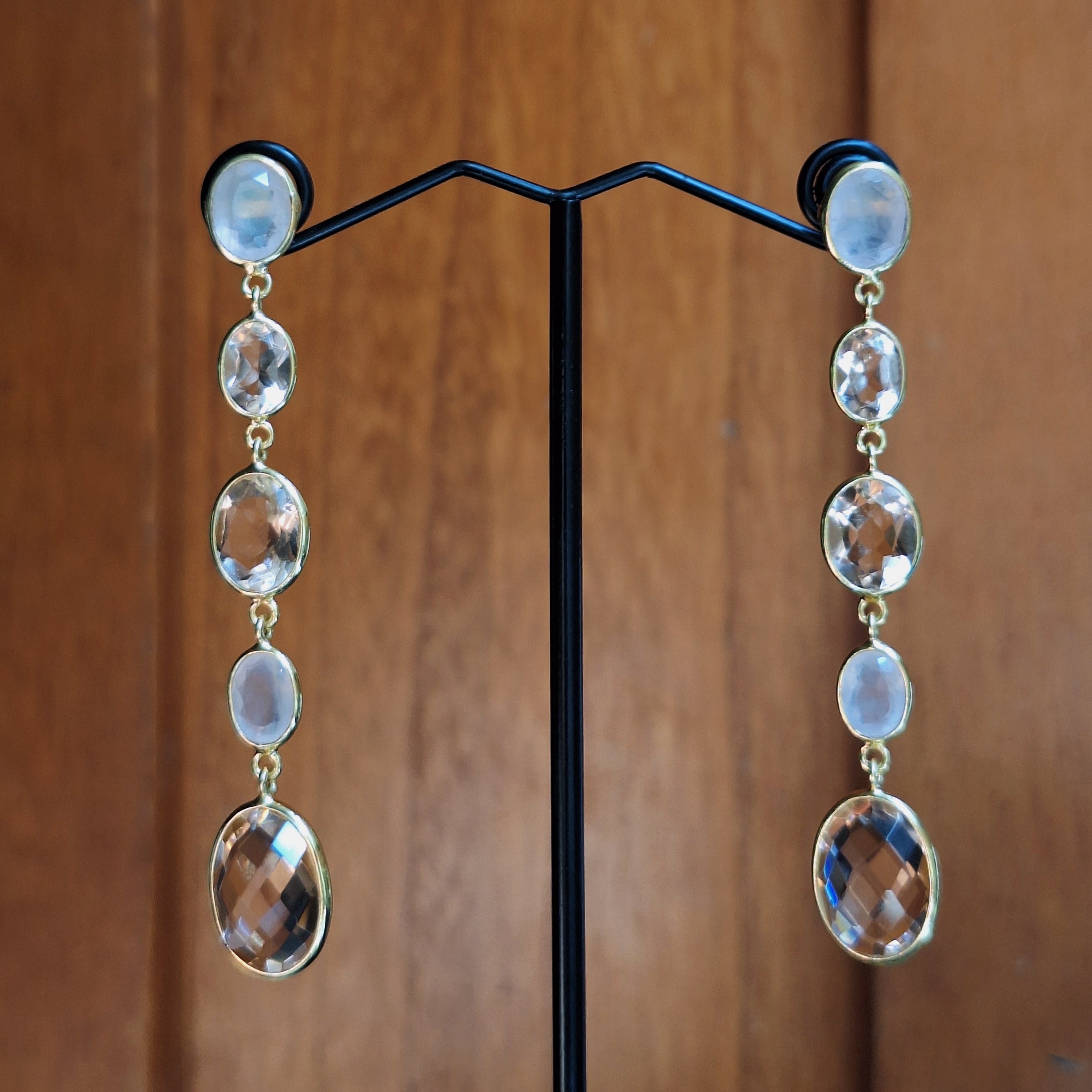 Gold Rose & Cherry Quartz Drop Stud Earrings