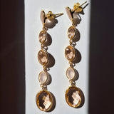 Gold Rose & Cherry Quartz Drop Stud Earrings