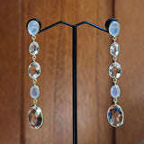 Gold Rose & Cherry Quartz Drop Stud Earrings