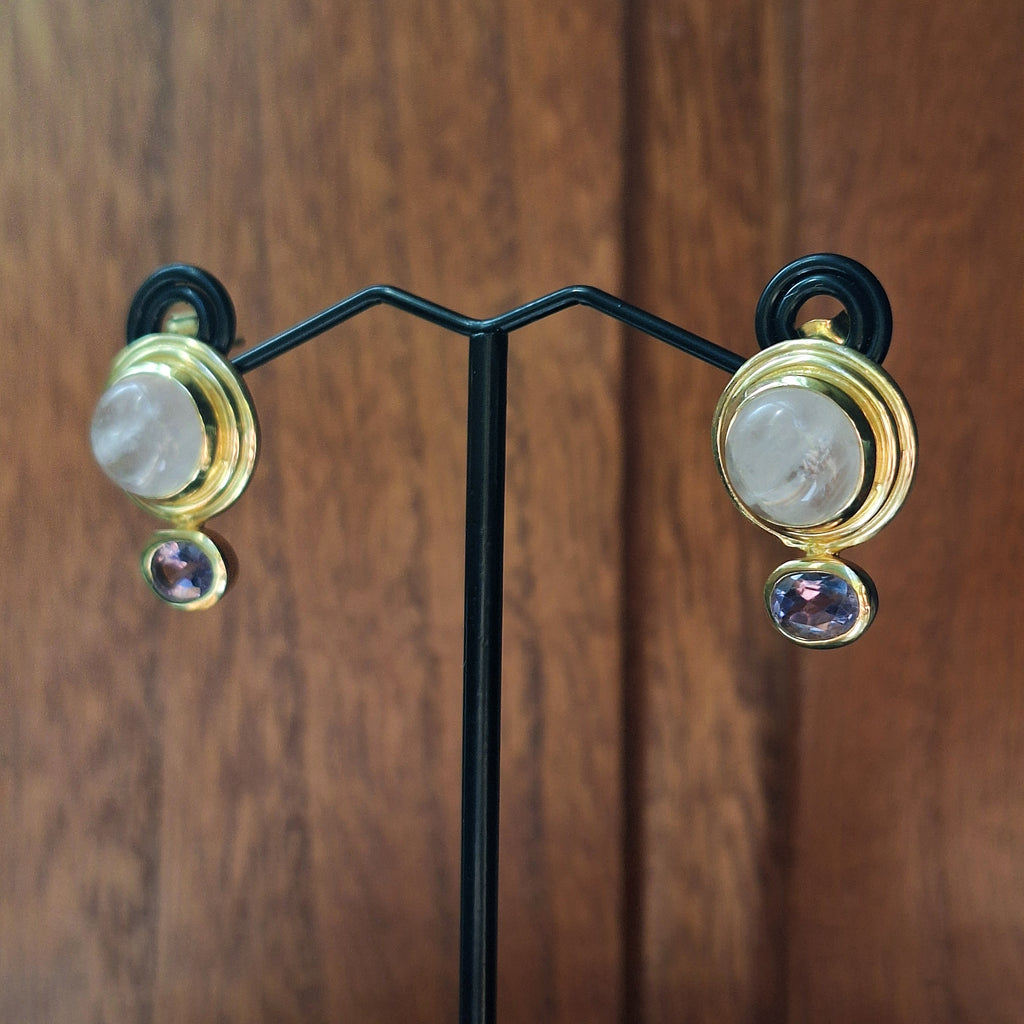 Gold Rose Quartz & Amethyst Stud Earrings
