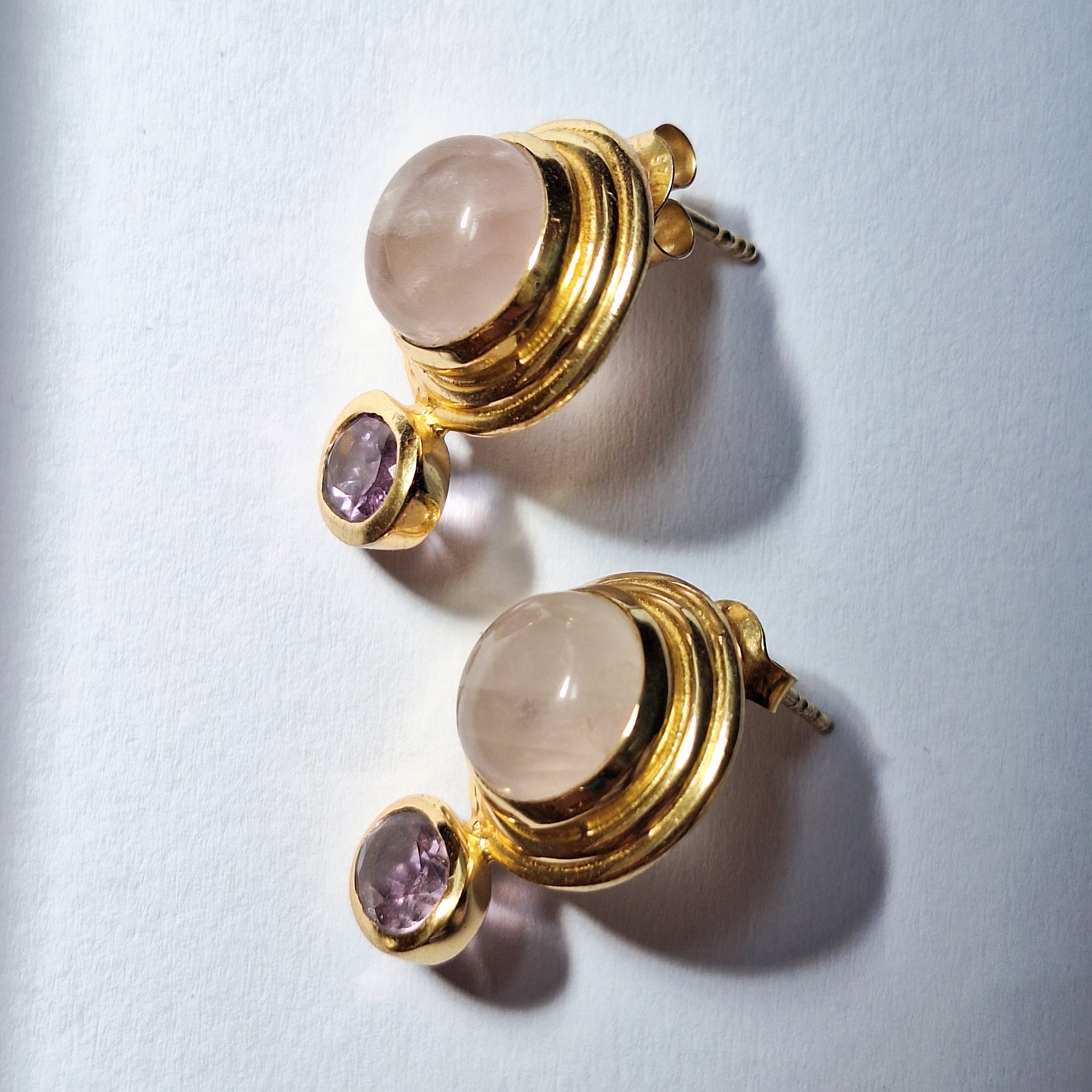 Gold Rose Quartz & Amethyst Stud Earrings