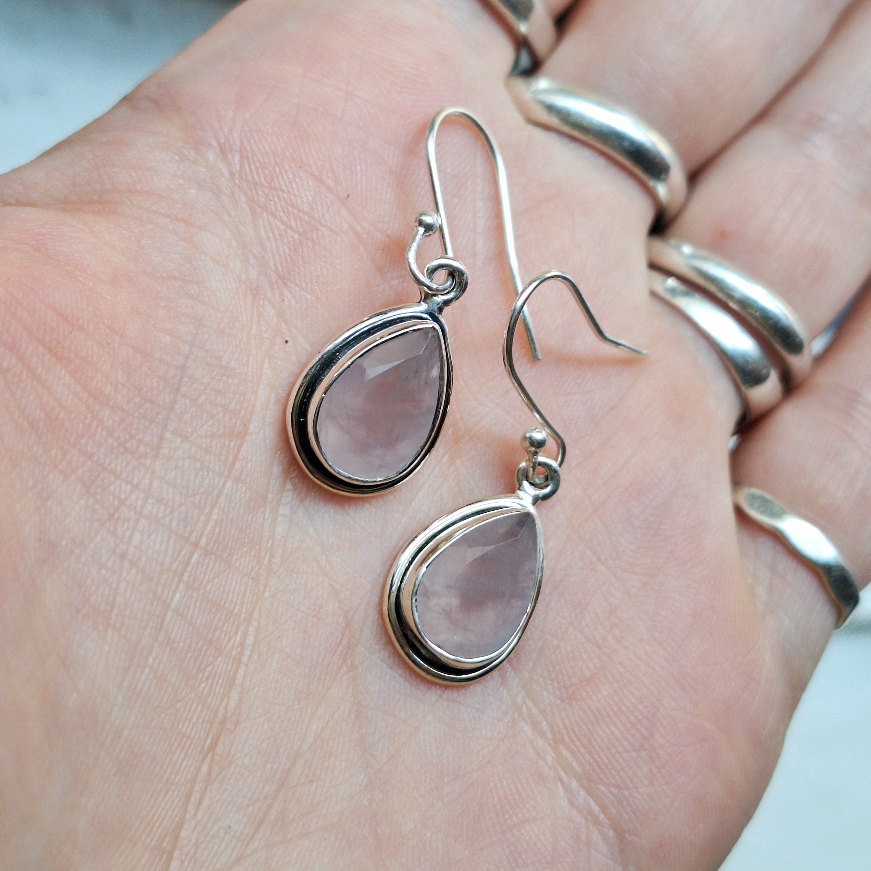 Rose Quartz Faceted Teardrop Earrings