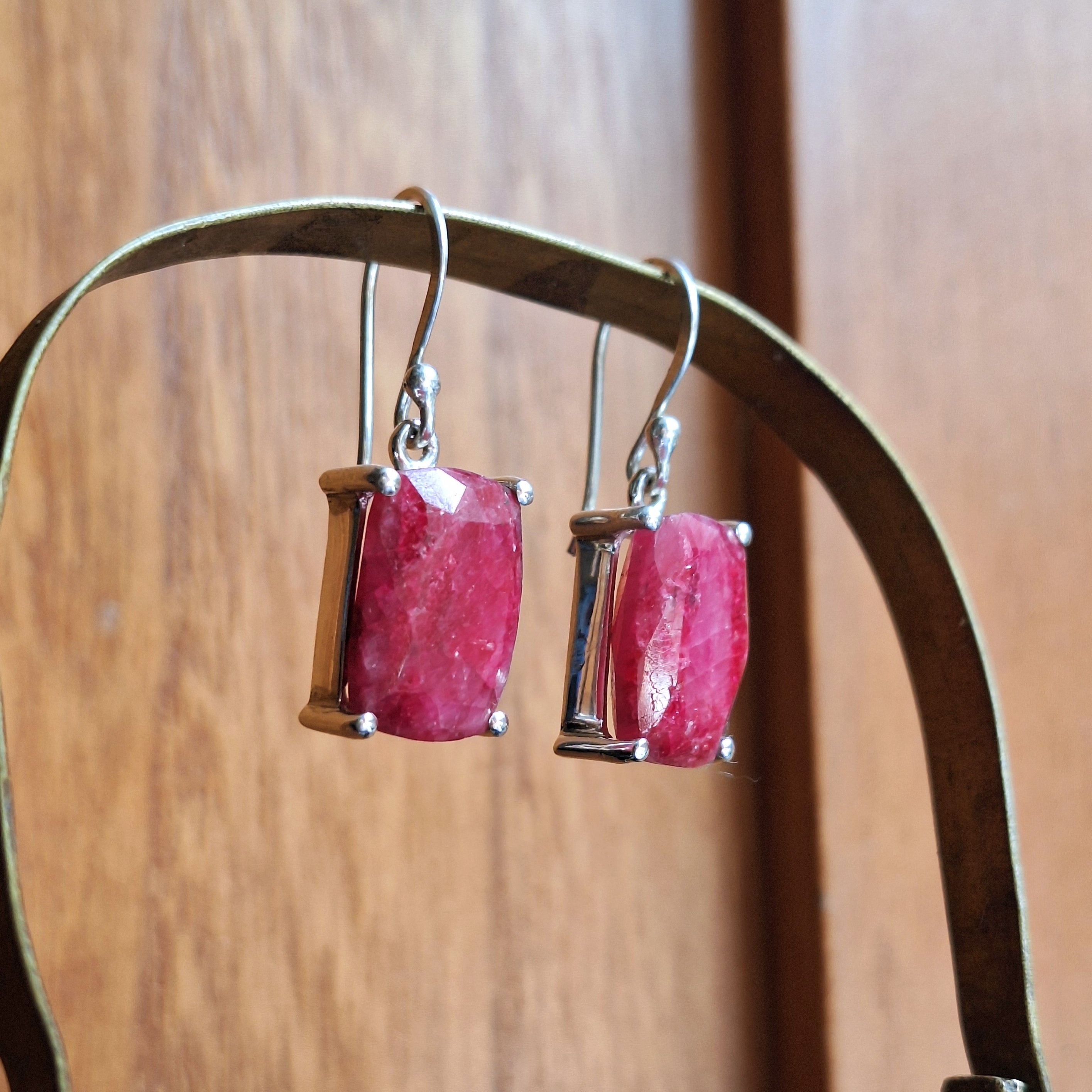Ruby Rectangle Faceted Earrings