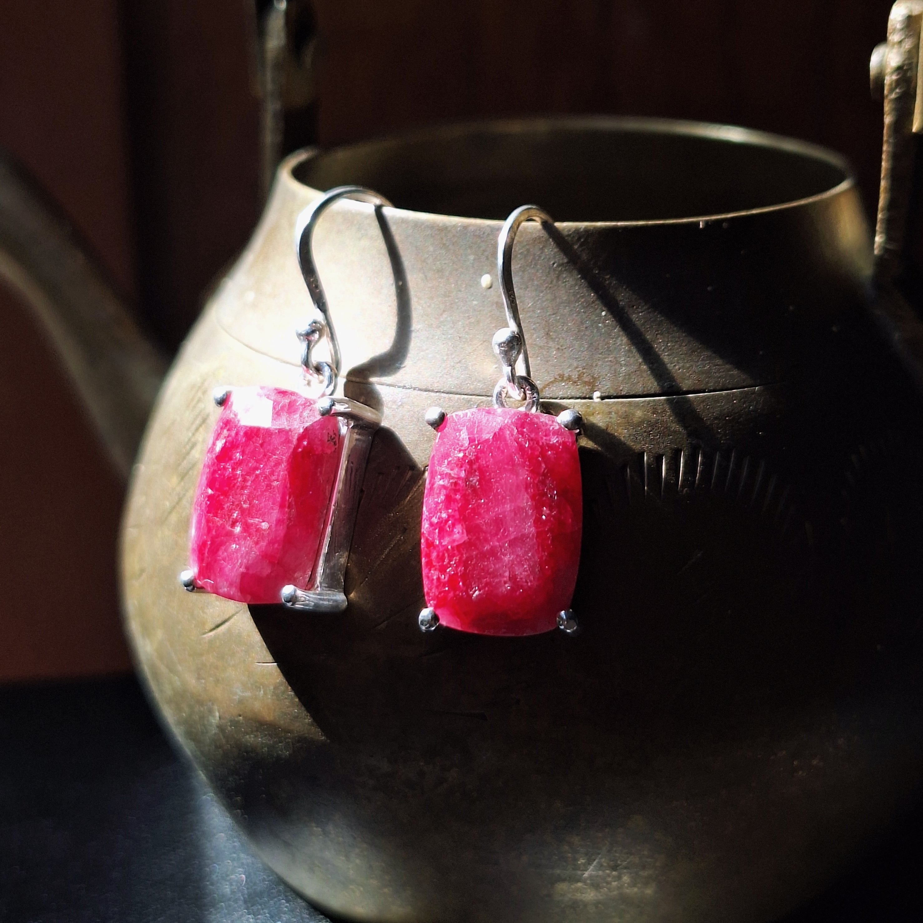 Ruby Rectangle Faceted Earrings