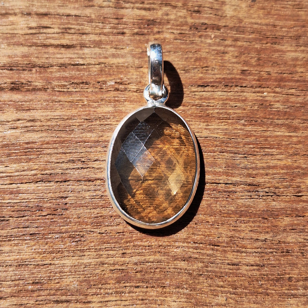 Smoky Quartz Faceted Oval Pendant