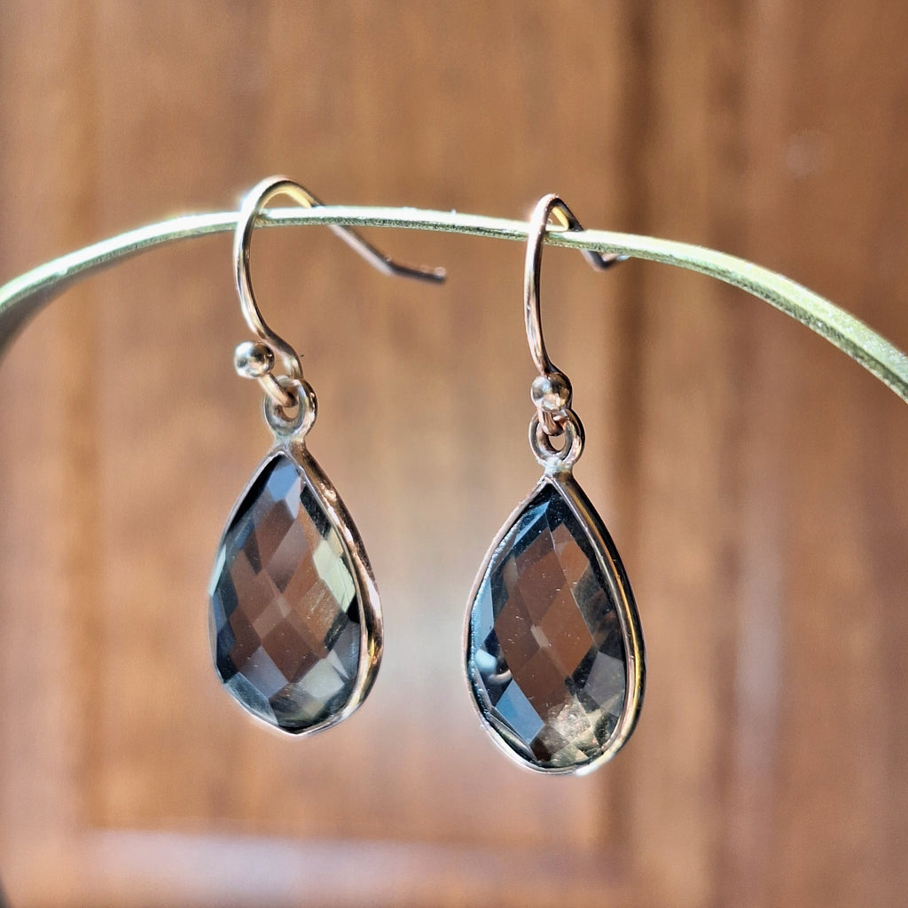 Rose Gold Smoky Quartz Teardrop Faceted Earrings